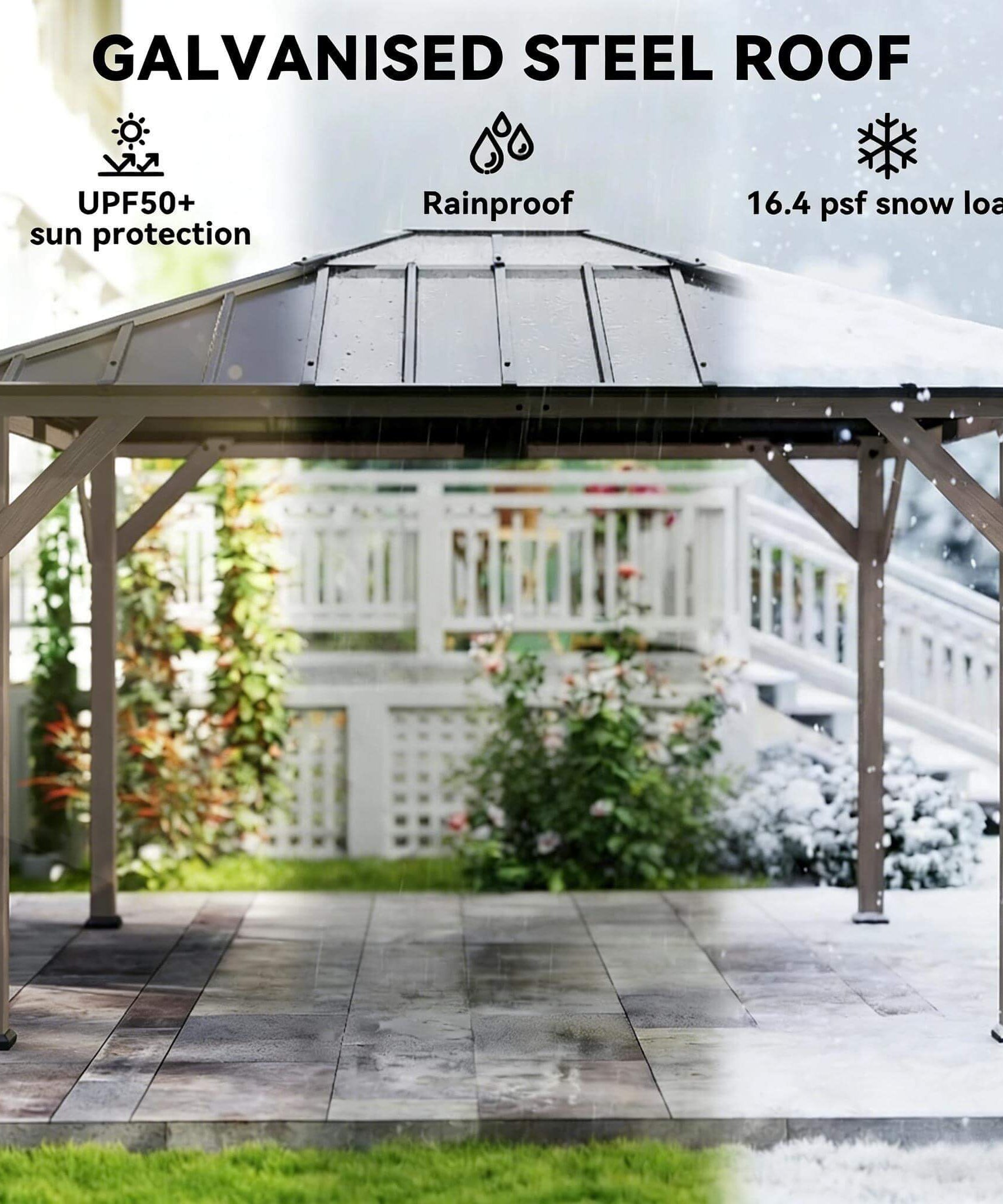 [08X10] Alora Heavy-Duty Fir Wood Hardtop Gazebo With Galvanized Steel Roof And Ceiling Hooks (SAK29467)
