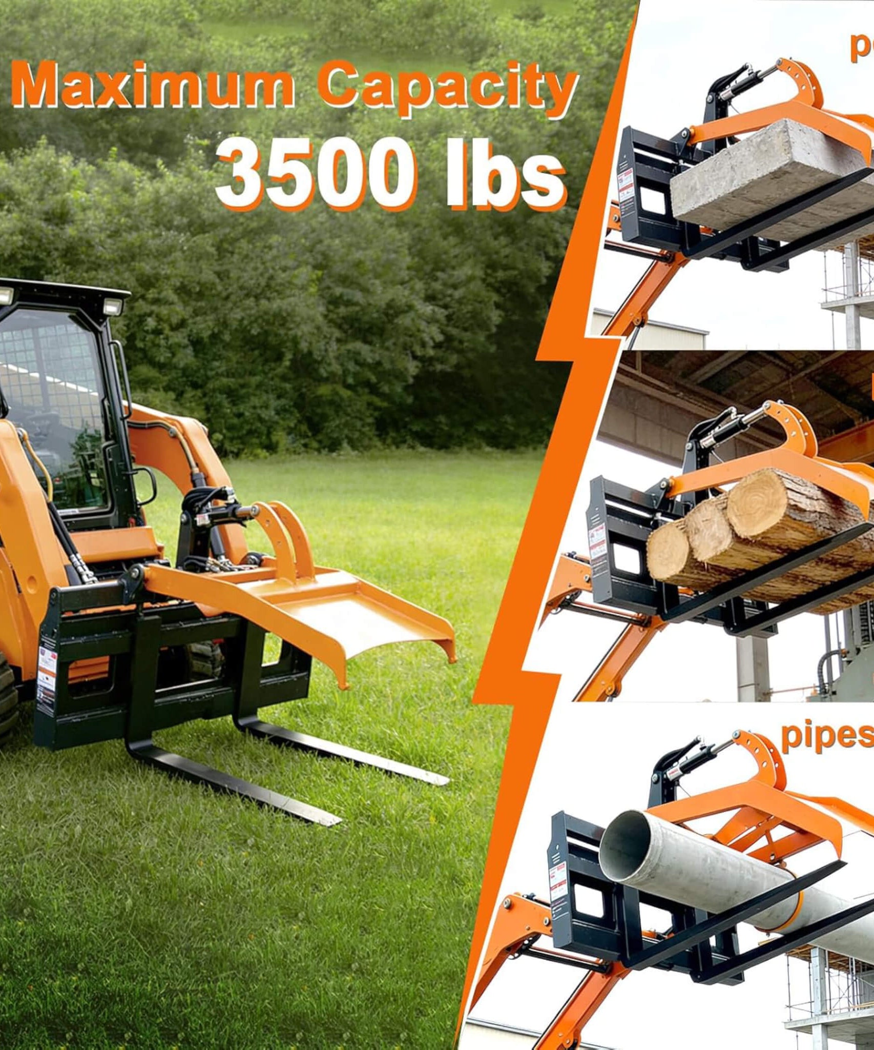 Heavy-Duty Fork Grapple Skid Steer Attachment With Universal Quick Attach (SAK10478)