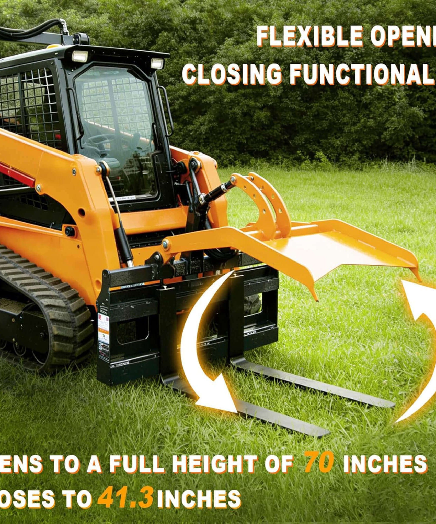 Heavy-Duty Fork Grapple Skid Steer Attachment With Universal Quick Attach (SAK10478)