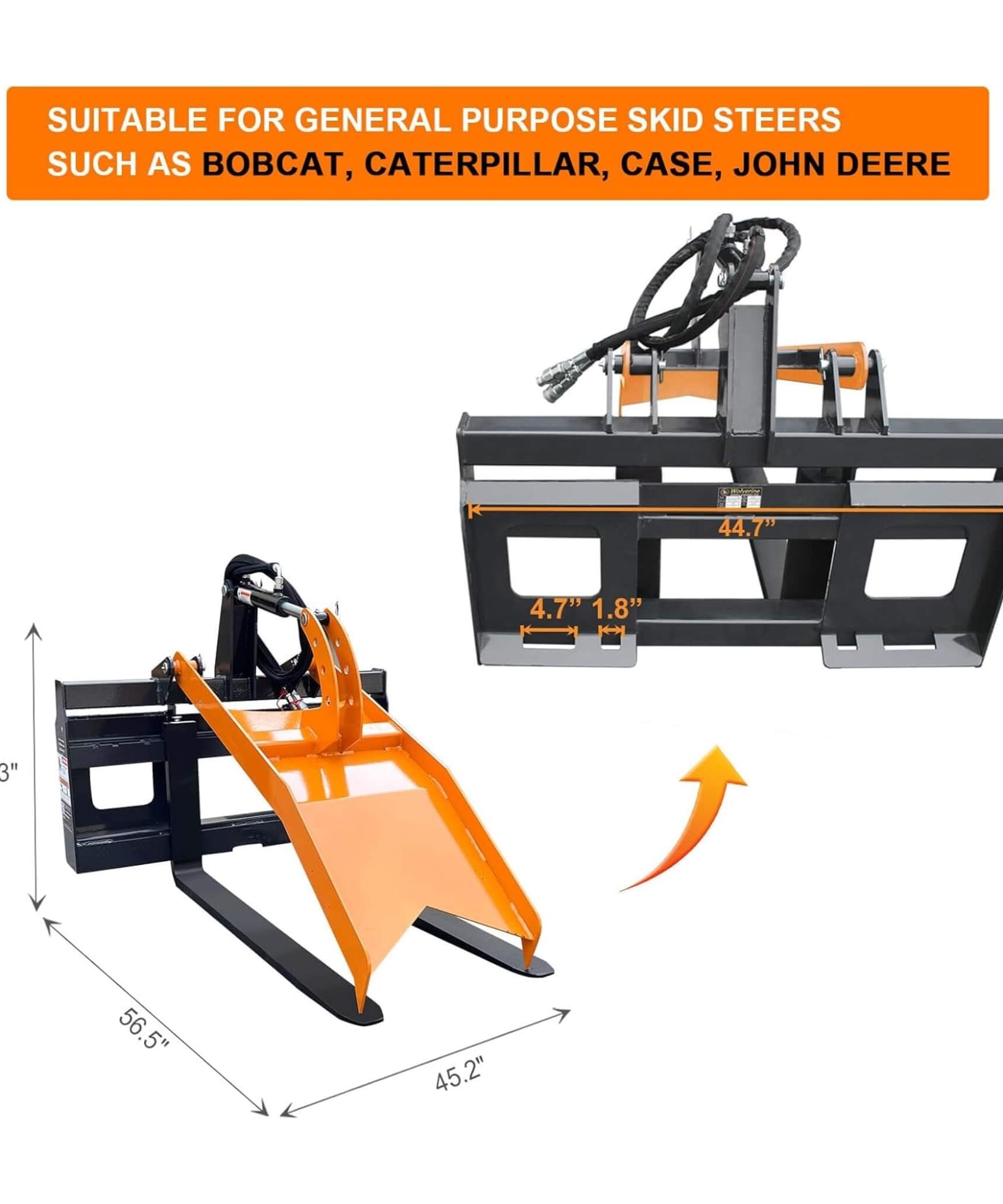 Heavy-Duty Fork Grapple Skid Steer Attachment With Universal Quick Attach (SAK10478)