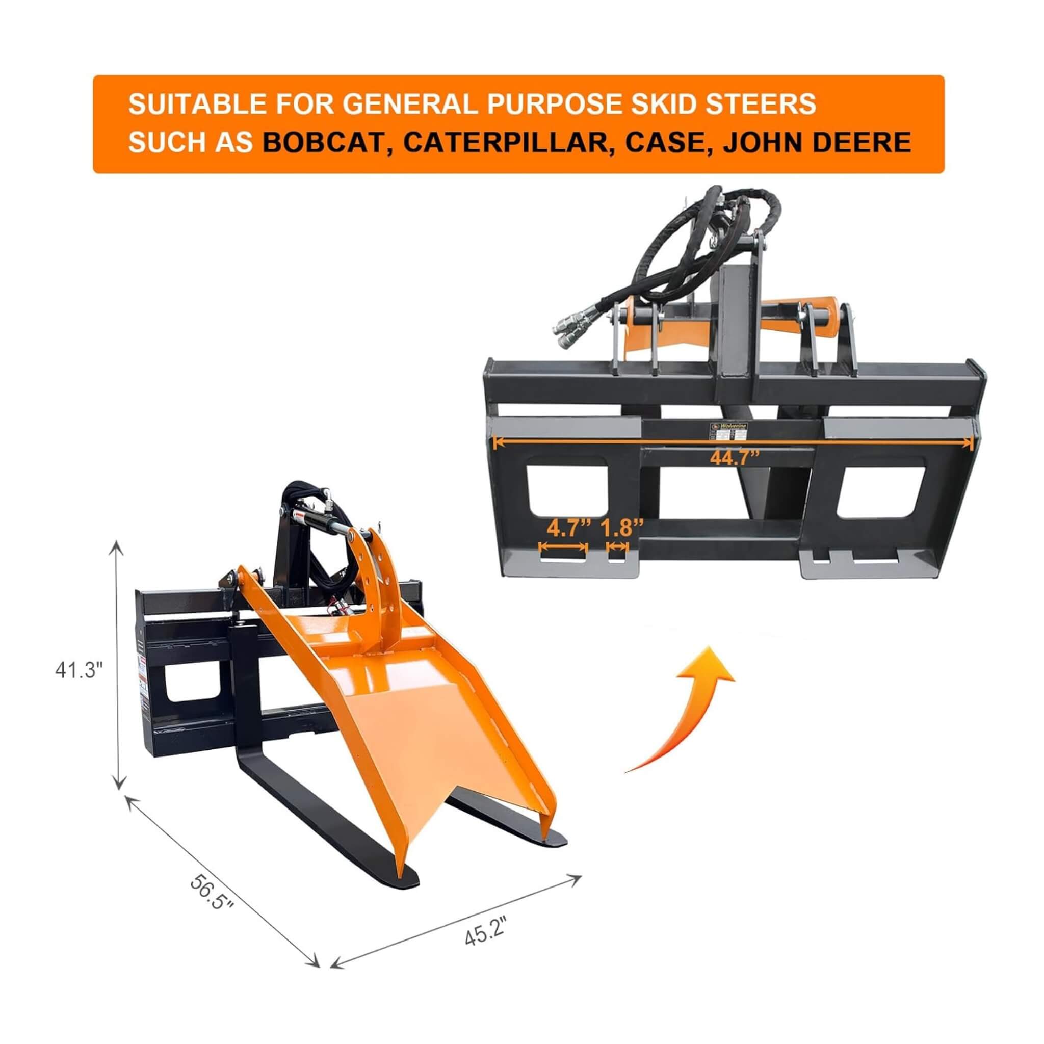 Heavy-Duty Fork Grapple Skid Steer Attachment With Universal Quick Attach (SAK10478)