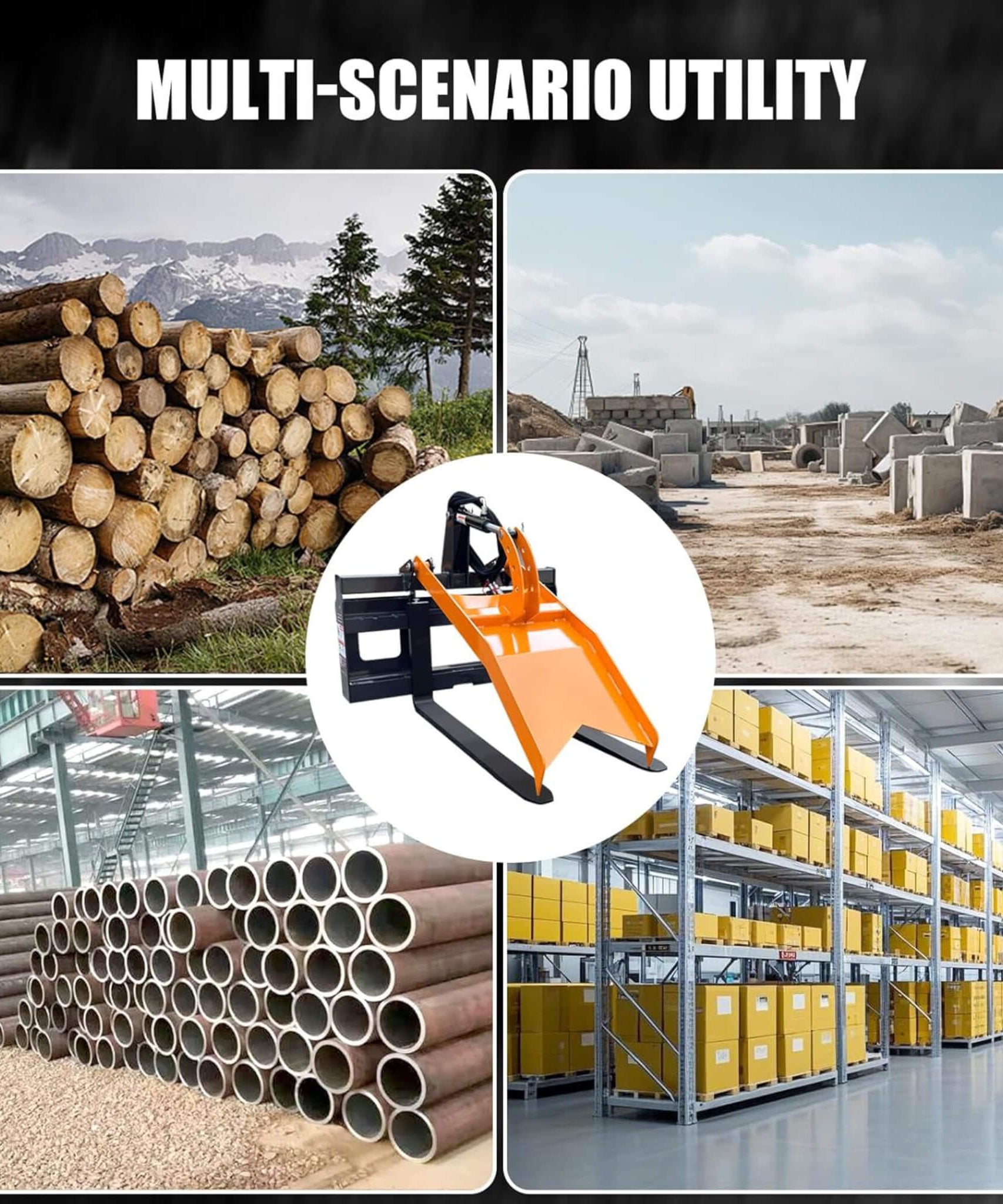 Heavy-Duty Fork Grapple Skid Steer Attachment With Universal Quick Attach (SAK10478)