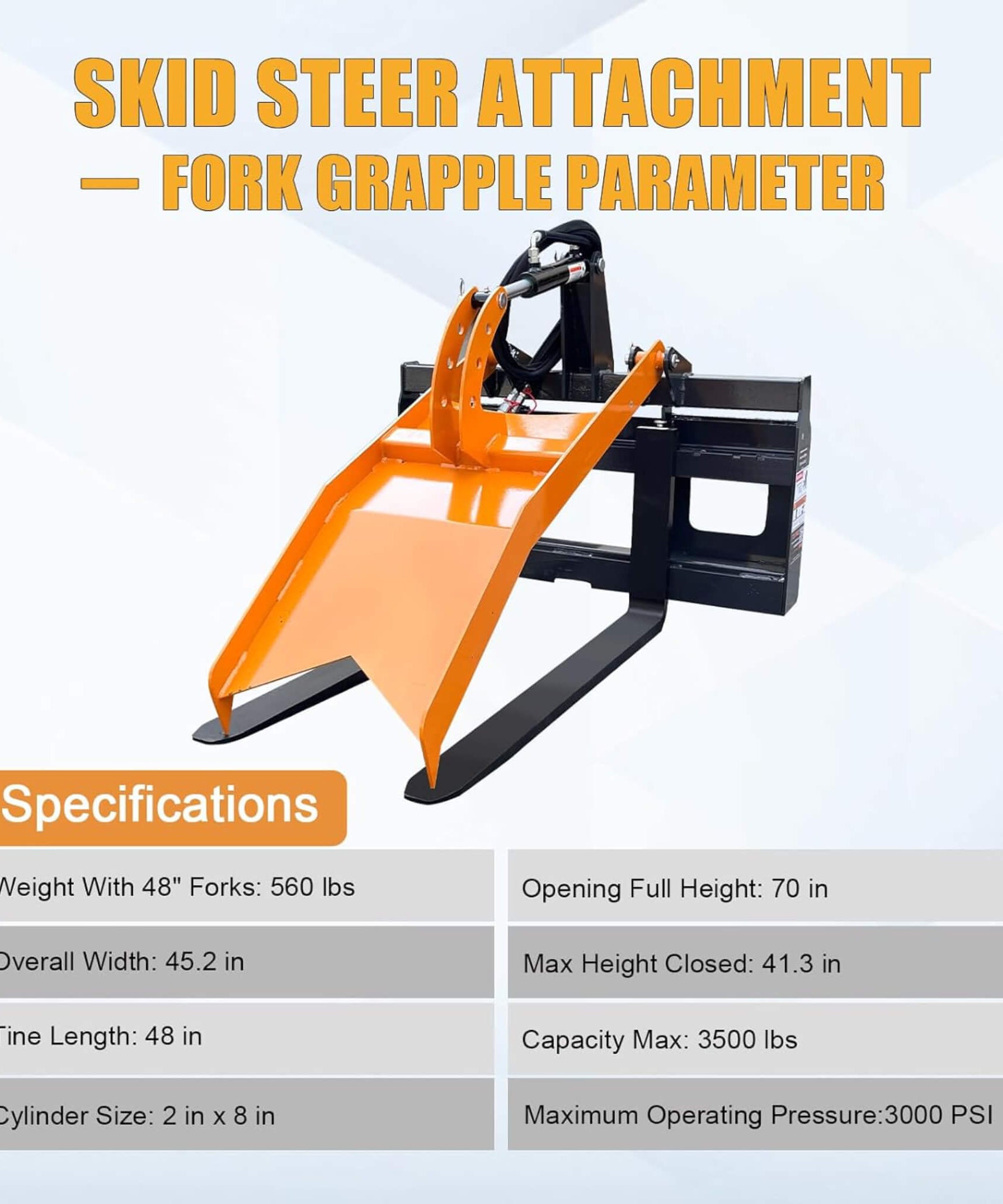 Heavy-Duty Fork Grapple Skid Steer Attachment With Universal Quick Attach (SAK10478)