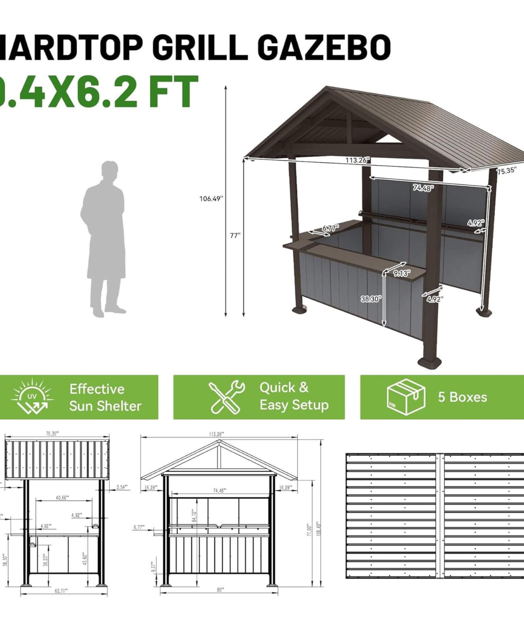 [06X09FT] Alora Heavy-Duty Gable Roof Hardtop Grill Gazebo (SAK49731)