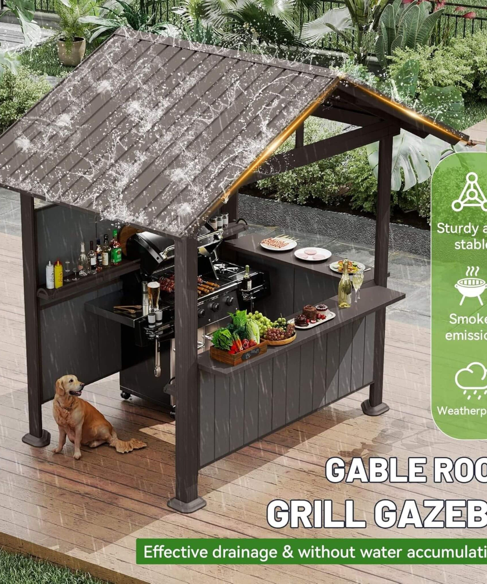 [06X09FT] Alora Heavy-Duty Gable Roof Hardtop Grill Gazebo (SAK49731)