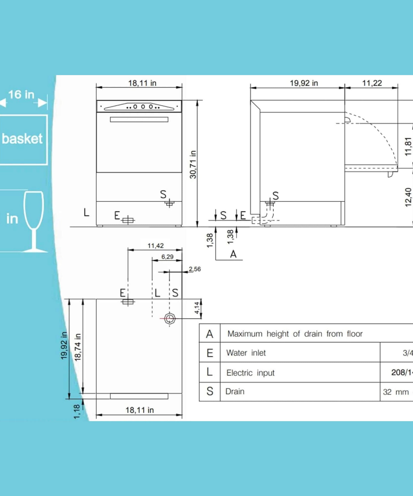 Heavy-Duty High-Temperature Commercial Undercounter Rack Glass Washer (SAK72185)