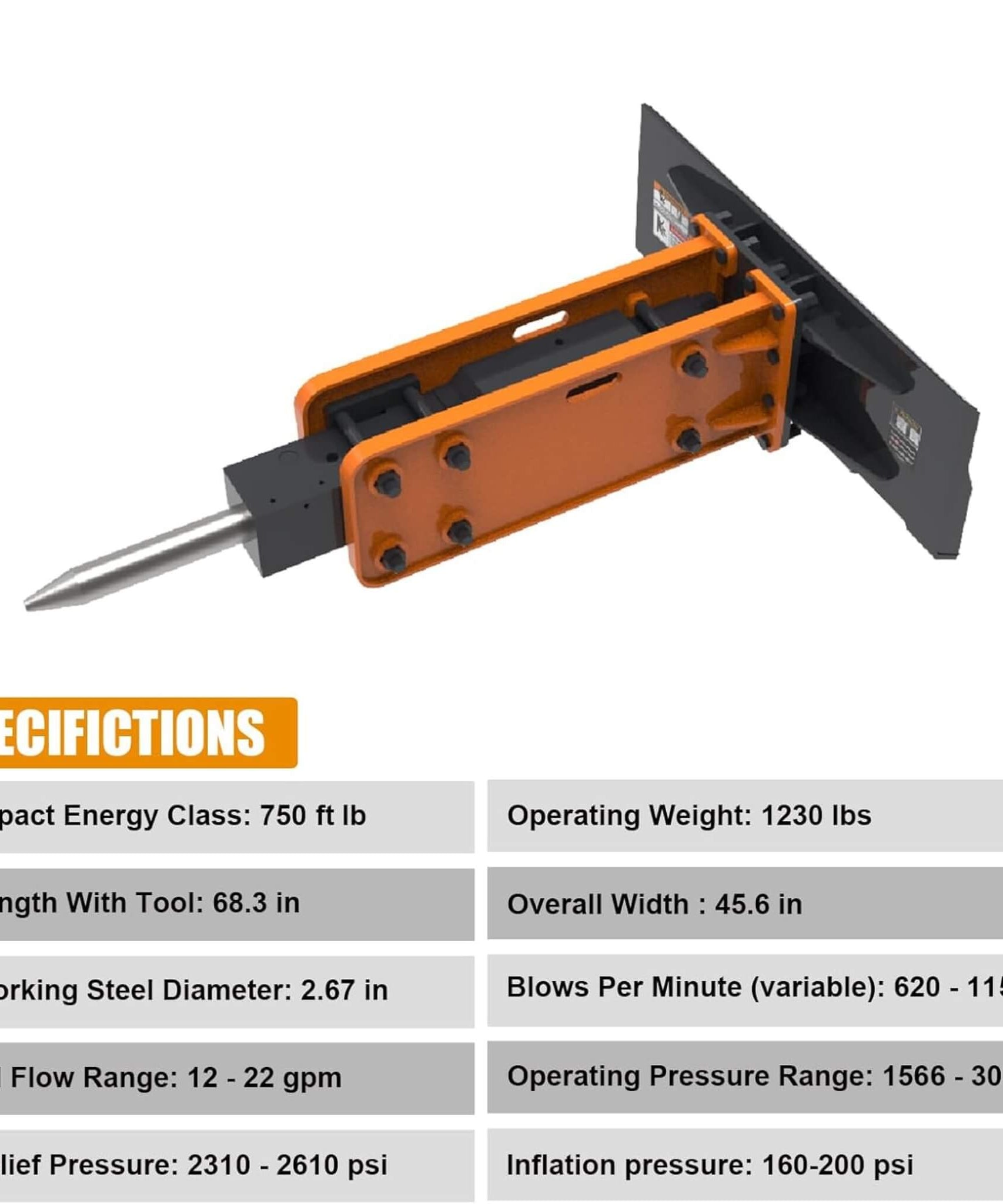 Heavy-Duty Hydraulic Hammer Skid Steer Attachment (SAK39715)