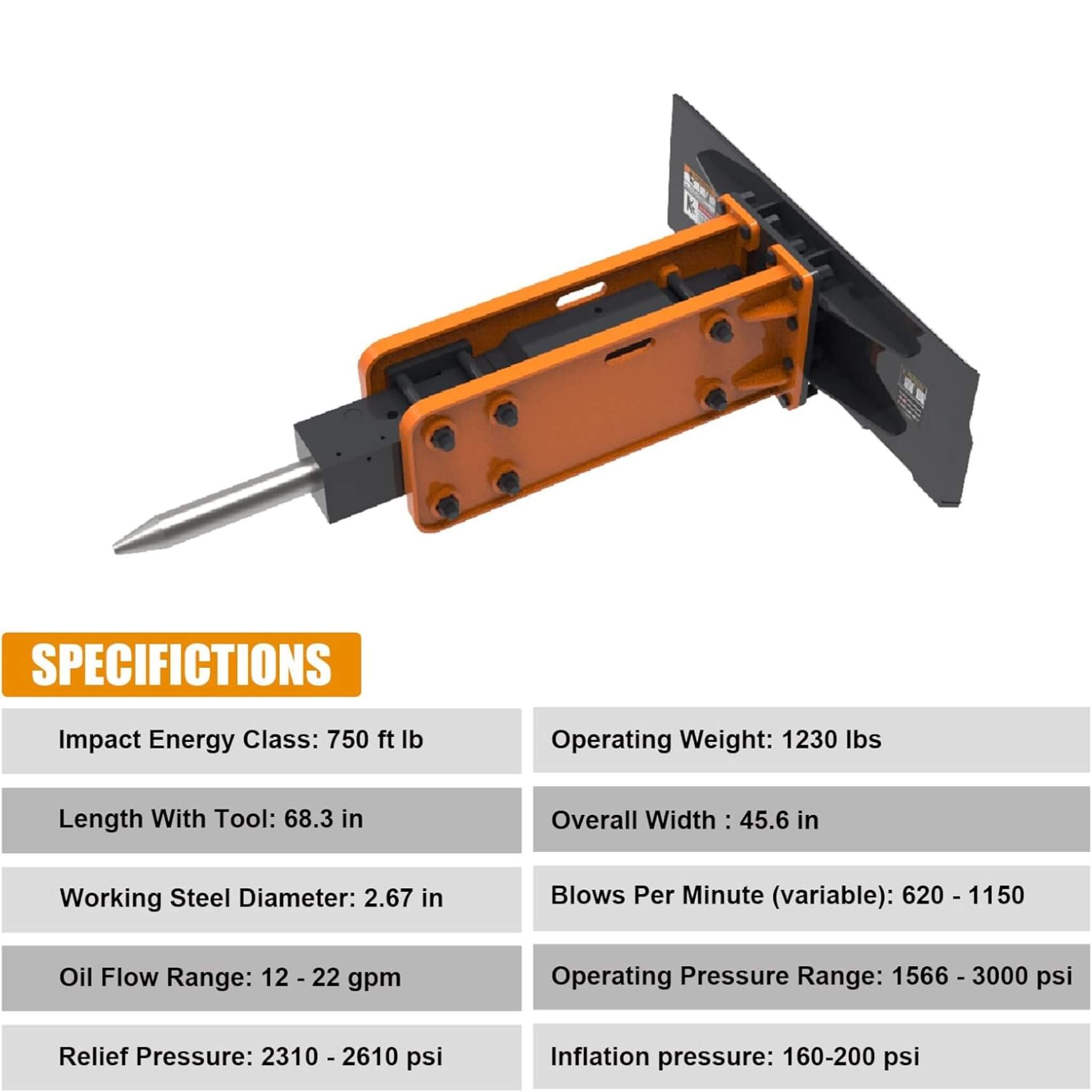 Heavy-Duty Hydraulic Hammer Skid Steer Attachment (SAK39715)