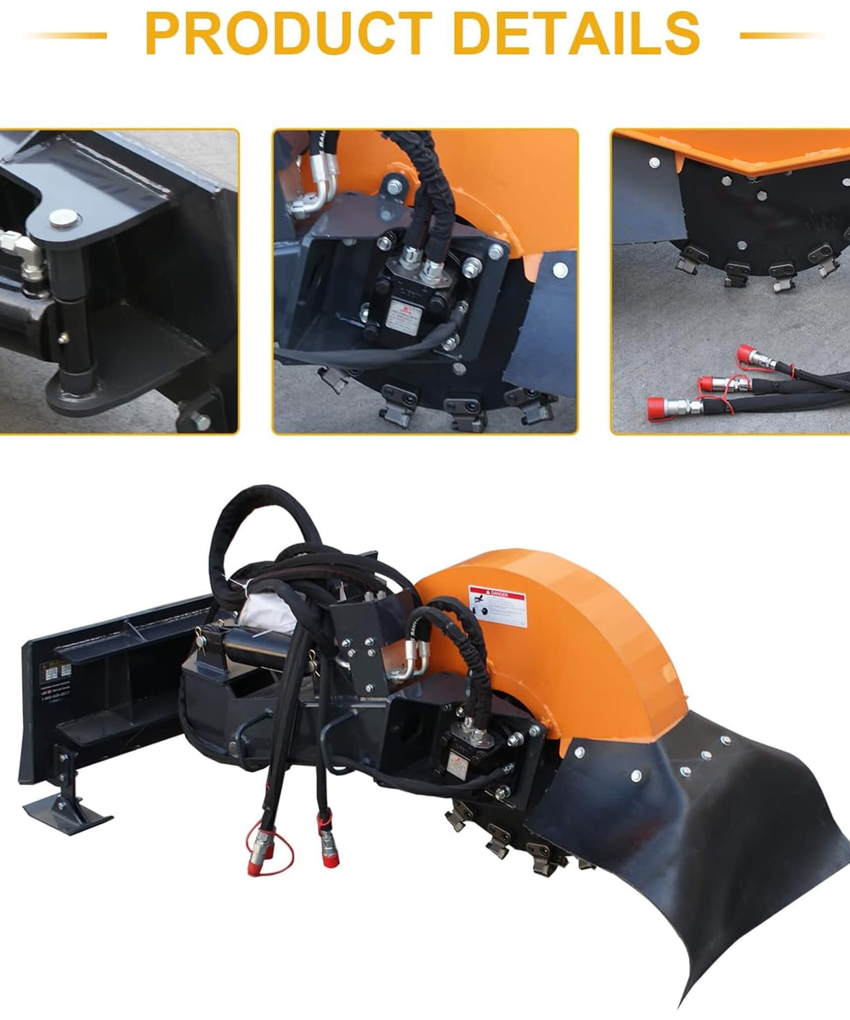 Heavy-Duty Hydraulic Skid Steer Stump Grinder Attachment With 24-Inch Wheel (SAK82954)
