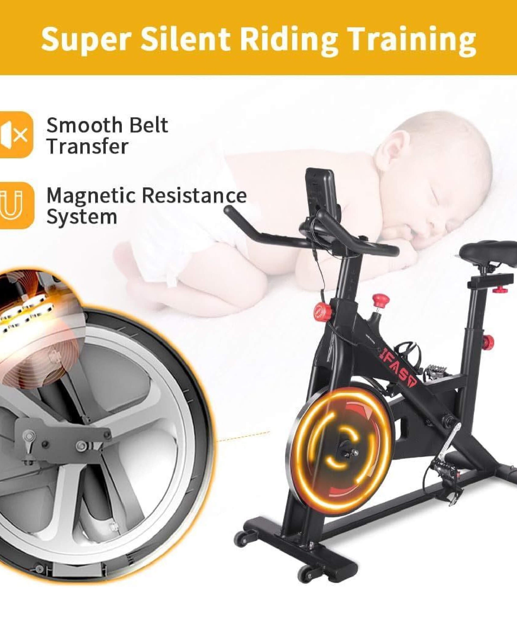 IFast Heavy-Duty Indoor Smart Stationary Fitness Cardio Training Spin Bike For Home Gyms (SAK65195)