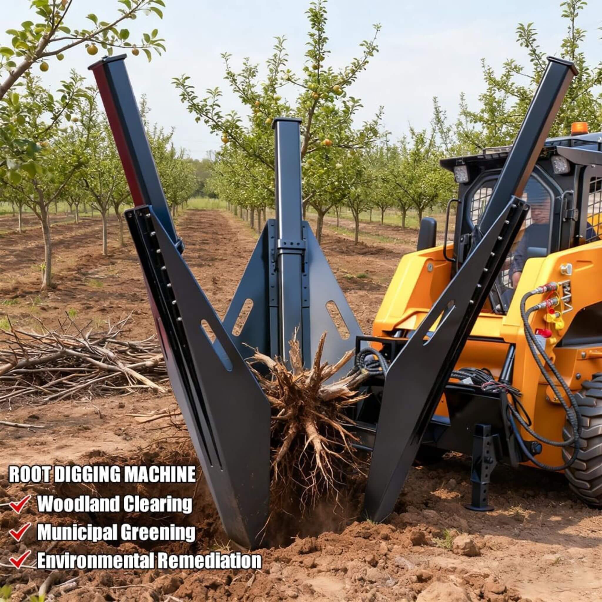 Heavy-Duty Industrial 3-Blade Tree Spade Transplanter Skid Steer Attachment (SAK50296)