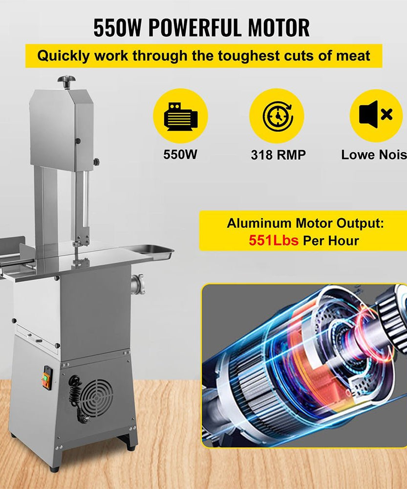 Heavy-Duty Industrial Electric Meat Bandsaw Bone Cutting Machine, 550W (SAK47410)