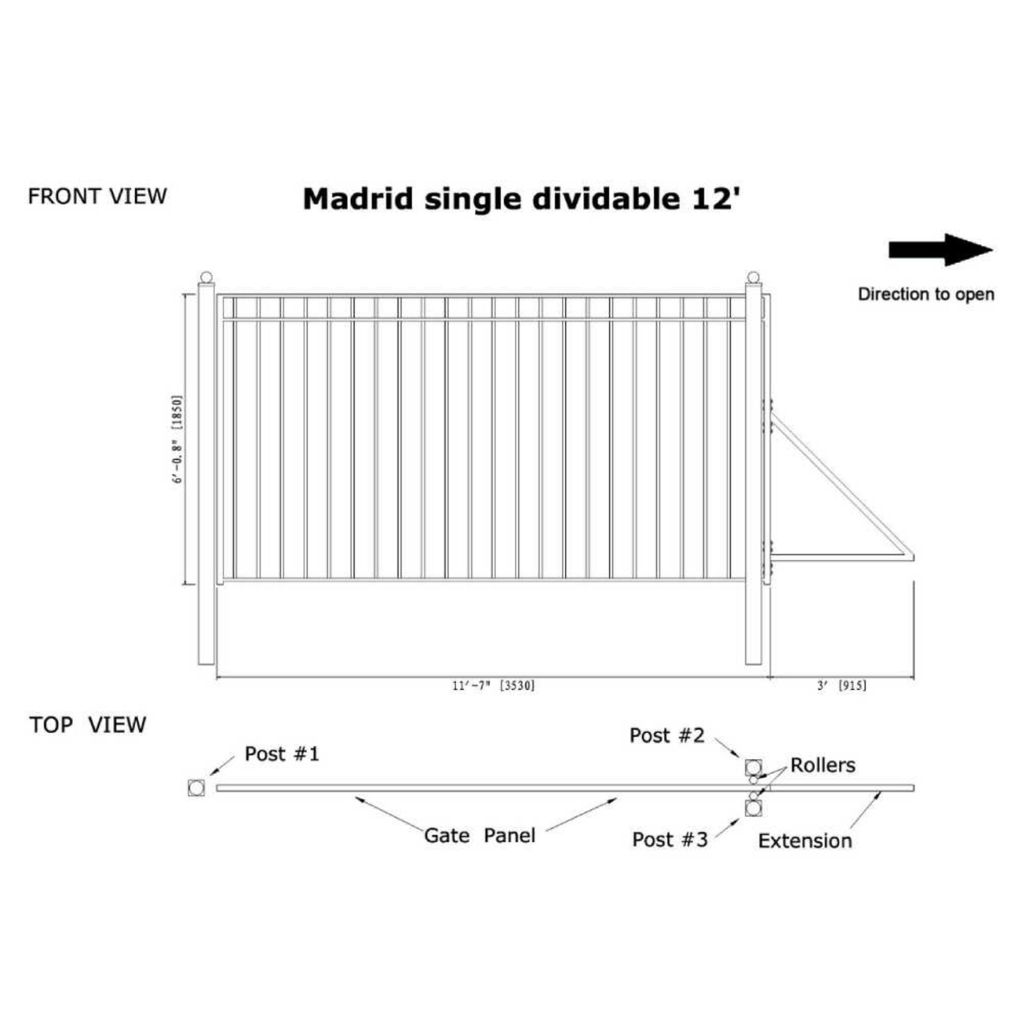 [12-30FT] Heavy-Duty Madrid-Style Premium Steel Sliding Driveway Gate (SAK23857)