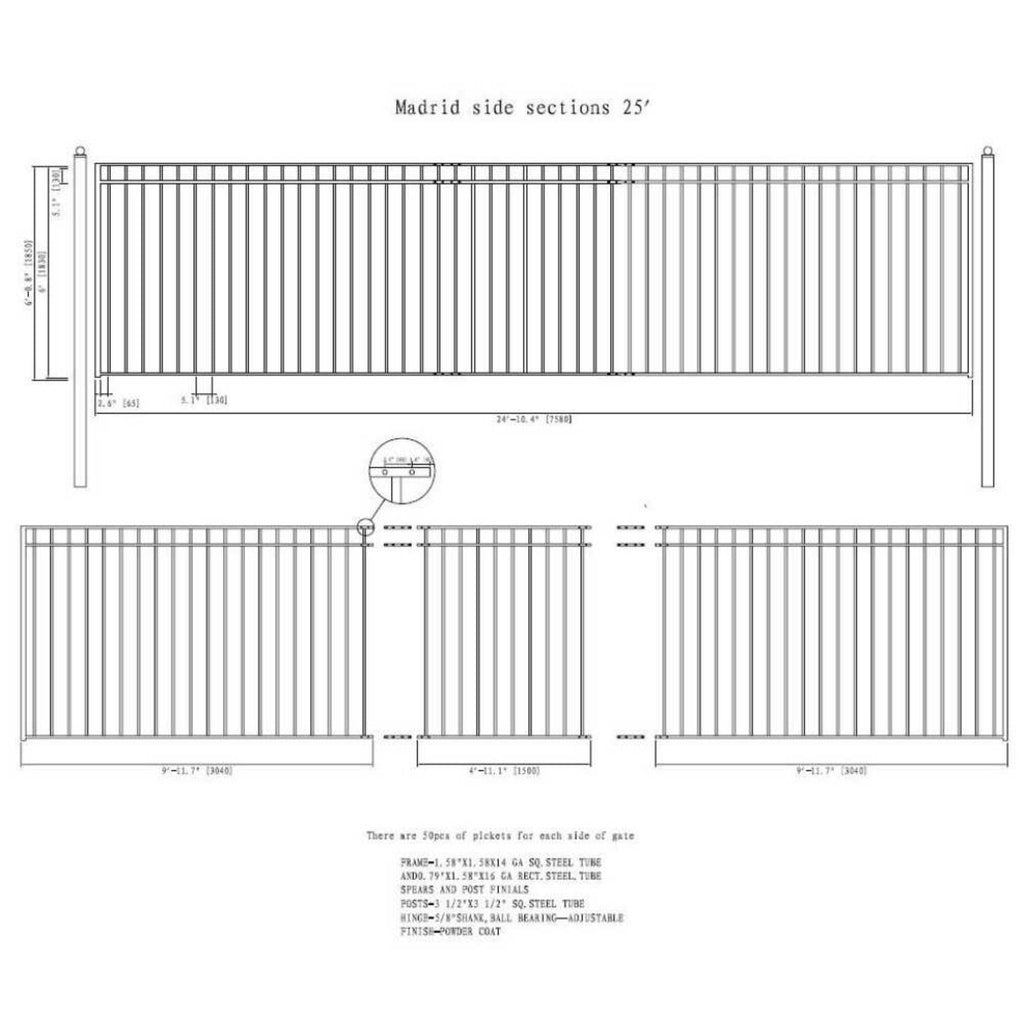 [12-30FT] Heavy-Duty Madrid-Style Premium Steel Sliding Driveway Gate (SAK23857)