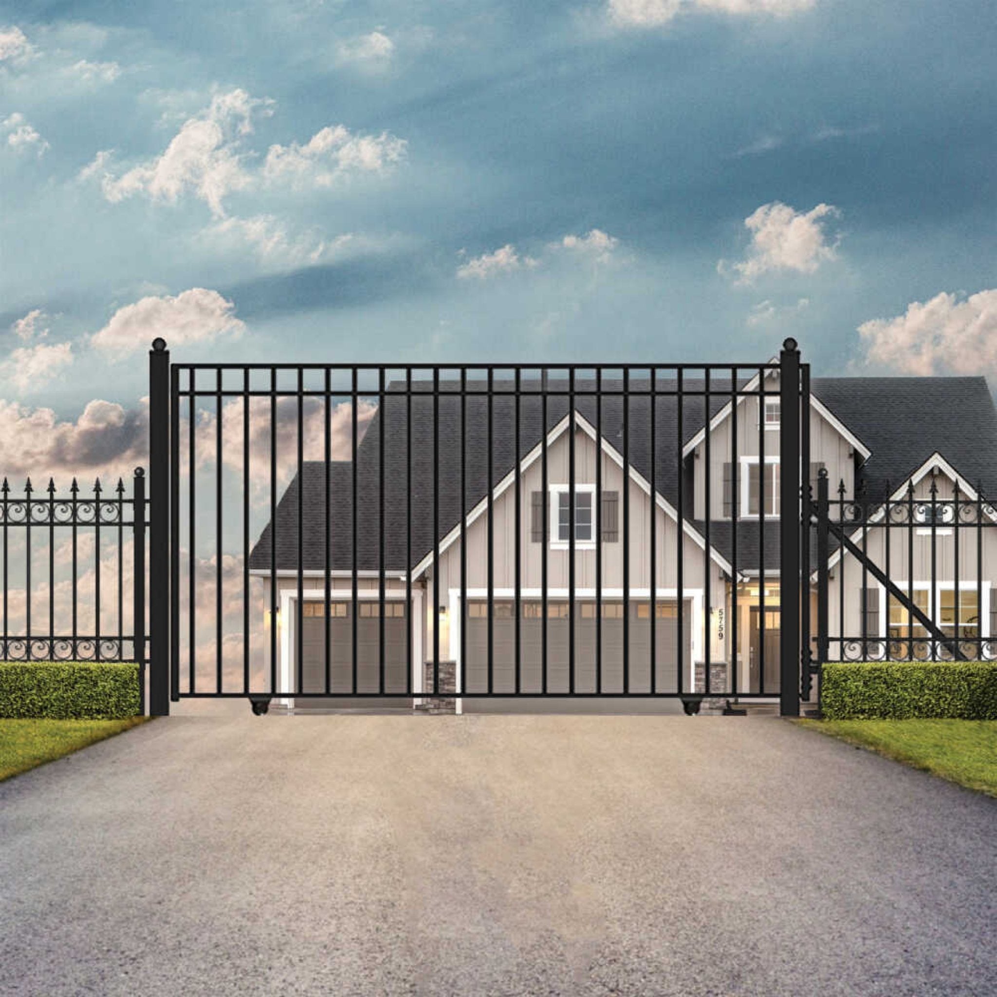 [12-30FT] Heavy-Duty Madrid-Style Premium Steel Sliding Driveway Gate (SAK23857)