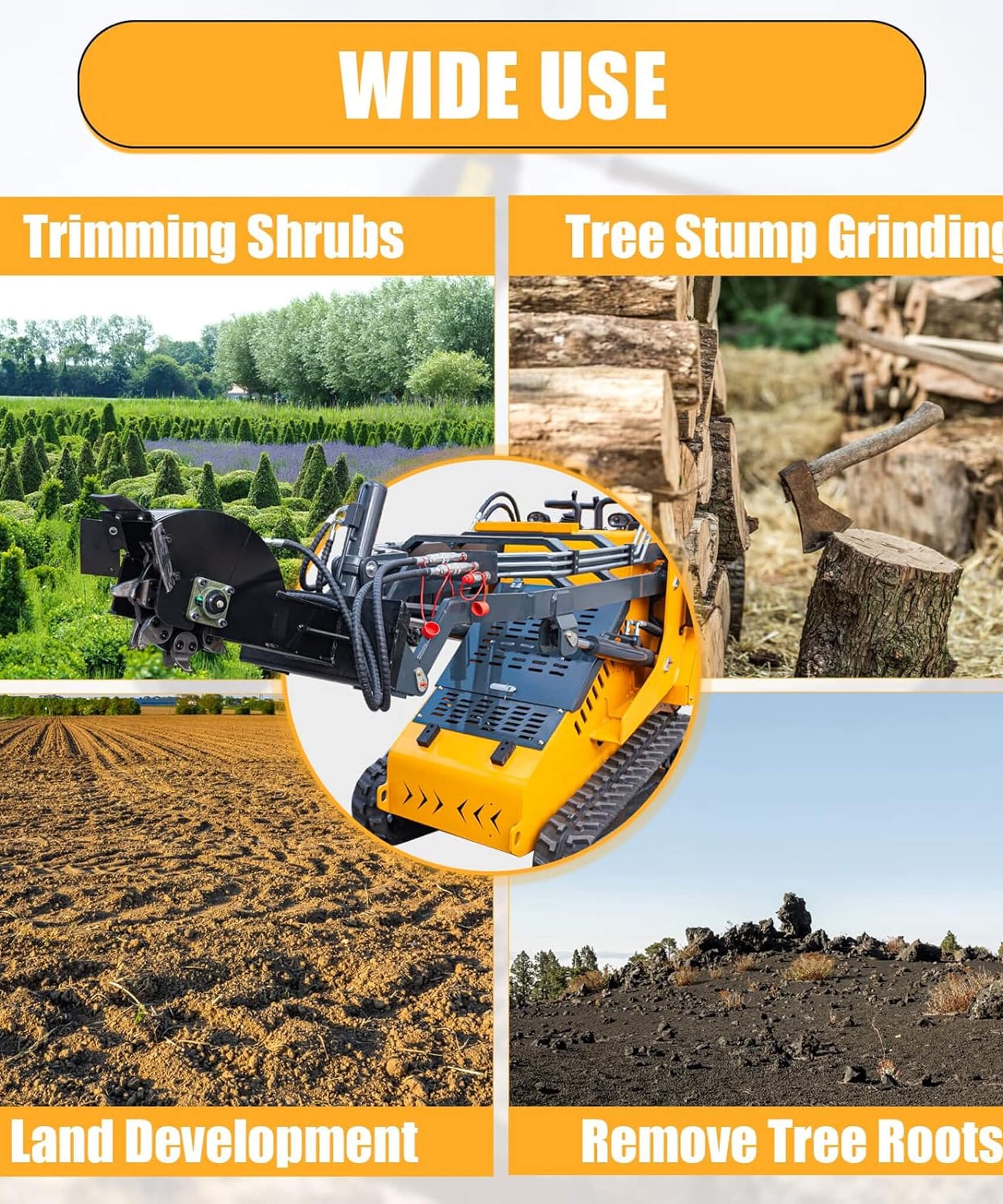 Heavy-Duty Mini Skid Steer Stump Grinder Attachment With Carbide Steel Teeth (SAK57481)
