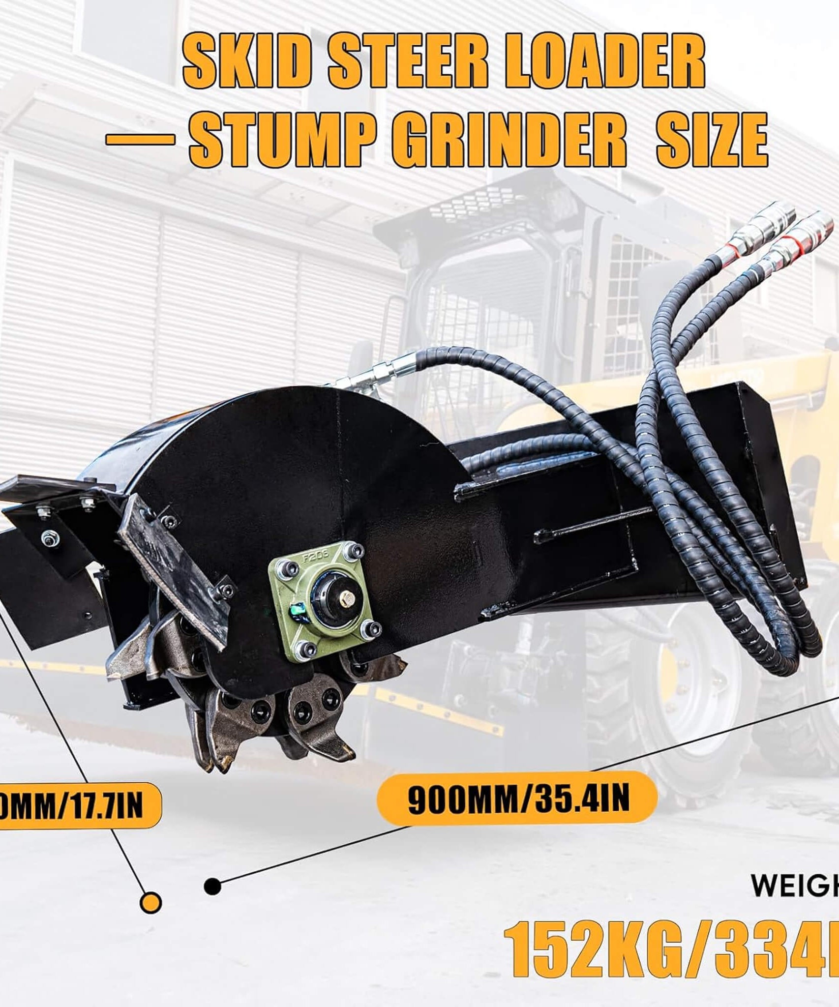 Heavy-Duty Mini Skid Steer Stump Grinder Attachment With Carbide Steel Teeth (SAK57481)