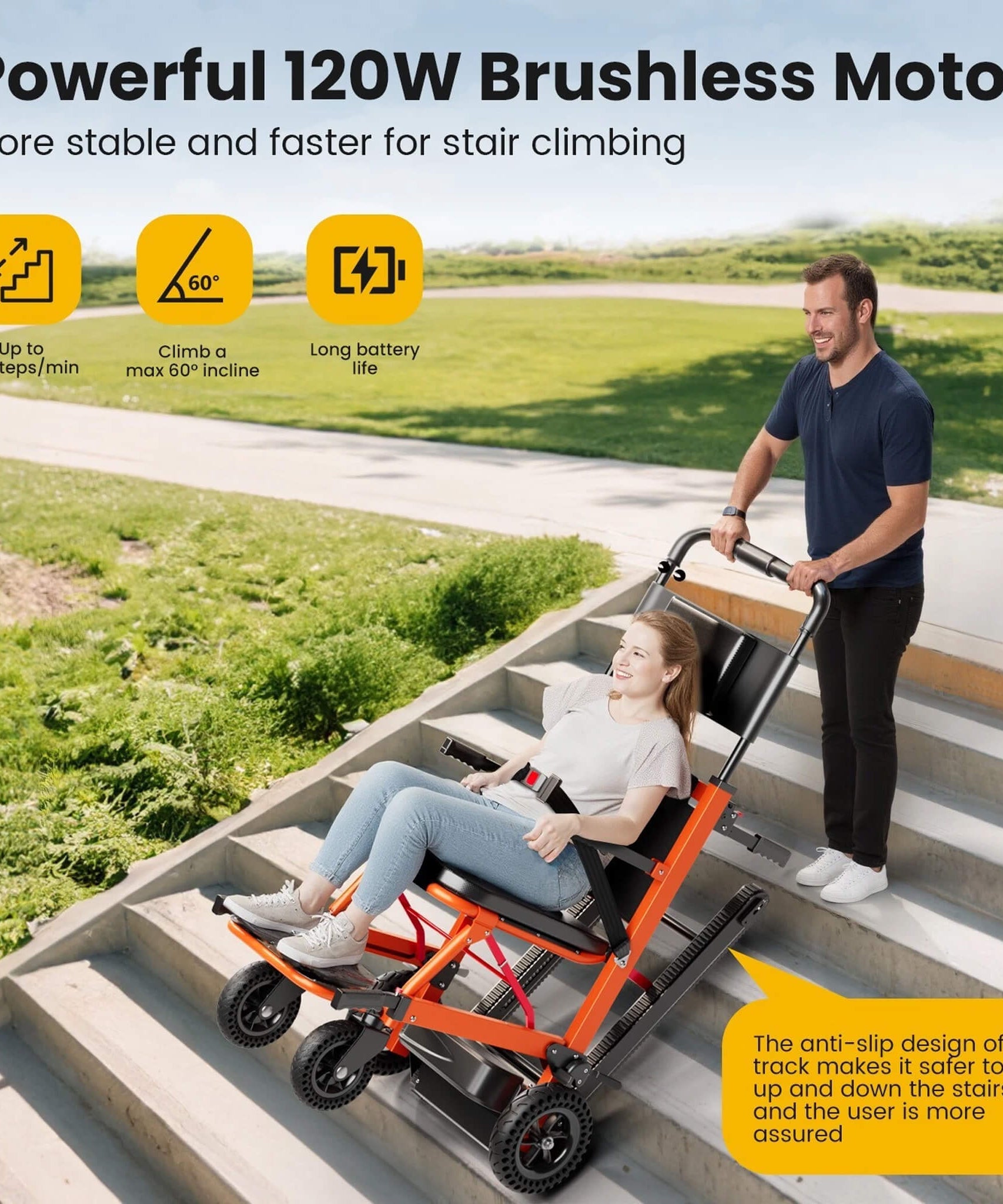 Motivo Heavy-Duty 440LBS Motorized Stair Climbing Wheelchair [FDA-Approved] (SAK47103)