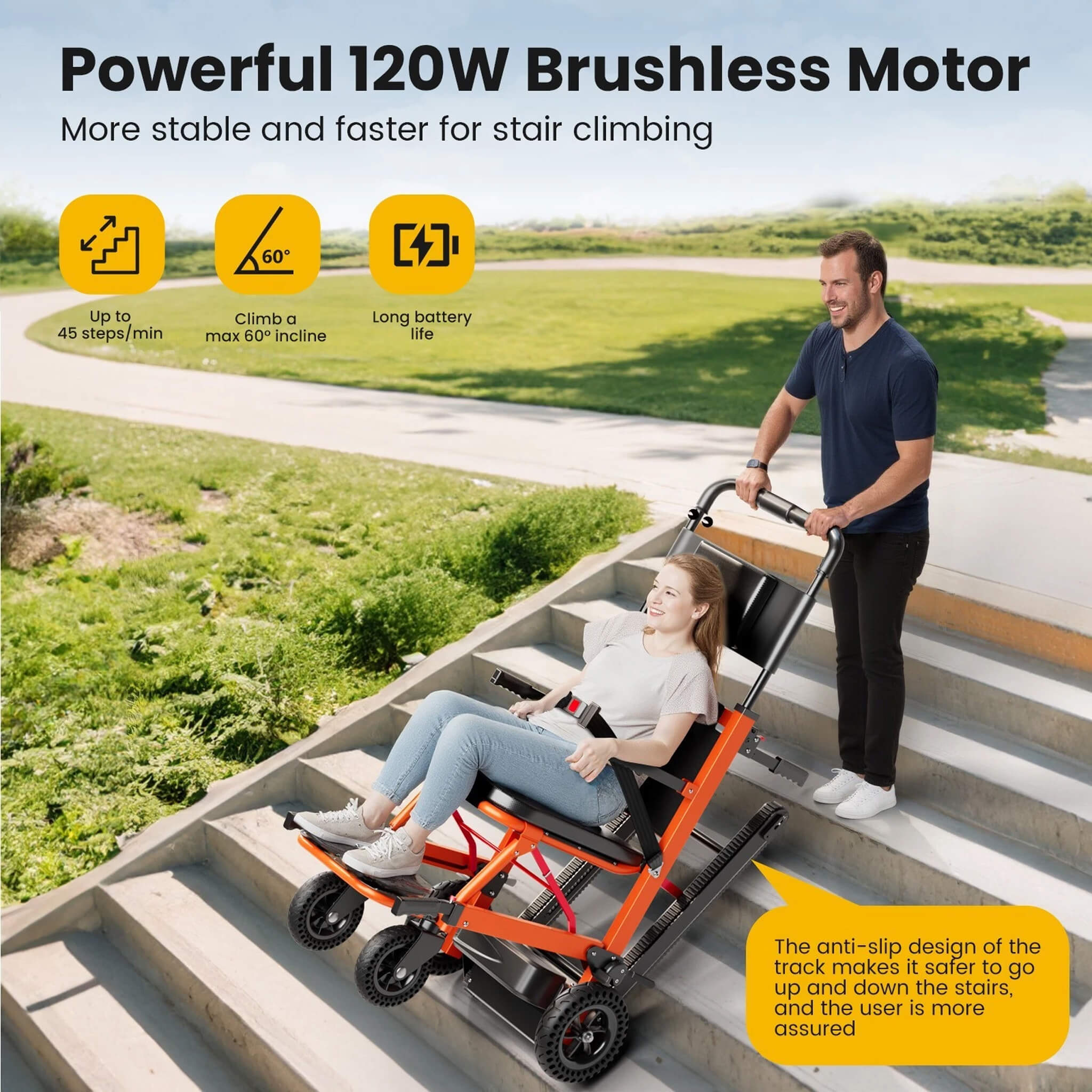 Motivo Heavy-Duty 440LBS Motorized Stair Climbing Wheelchair [FDA-Approved] (SAK47103)