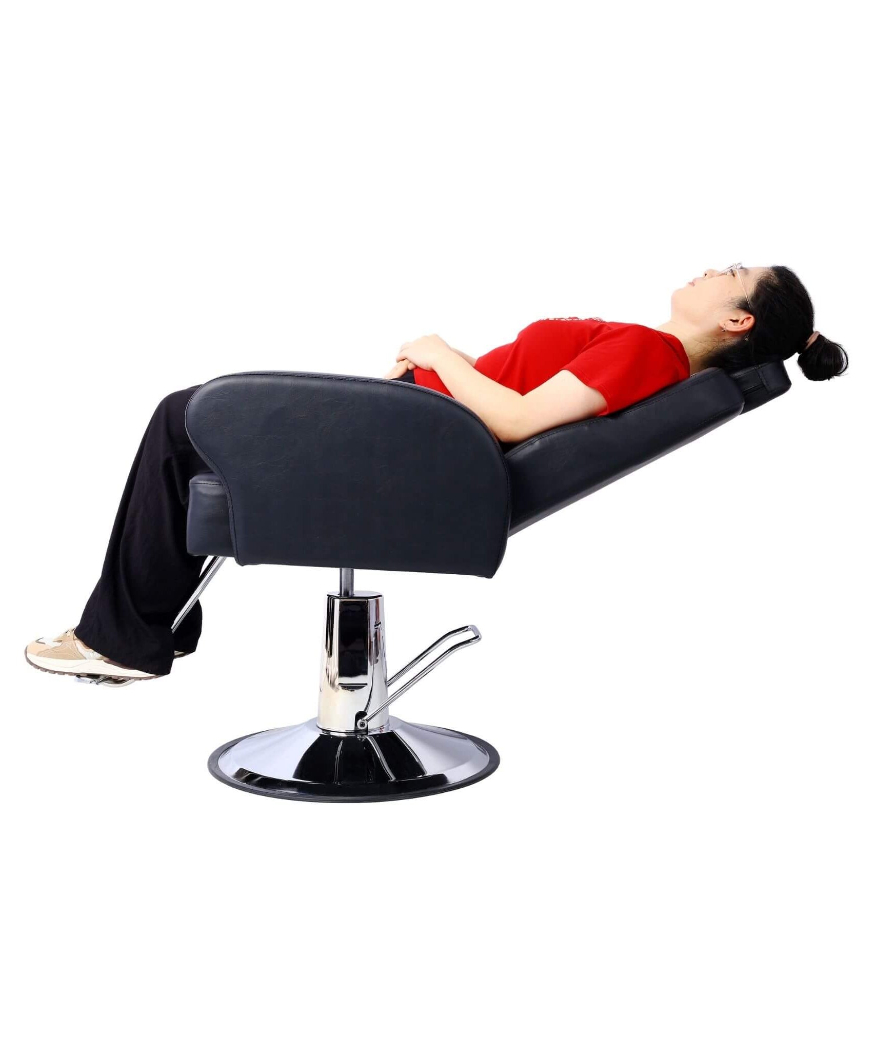 Heavy-Duty Multifunctional PU Leather Reclining Hydraulic Barber Chair W/ Chrome Steel Base (SAK35719)