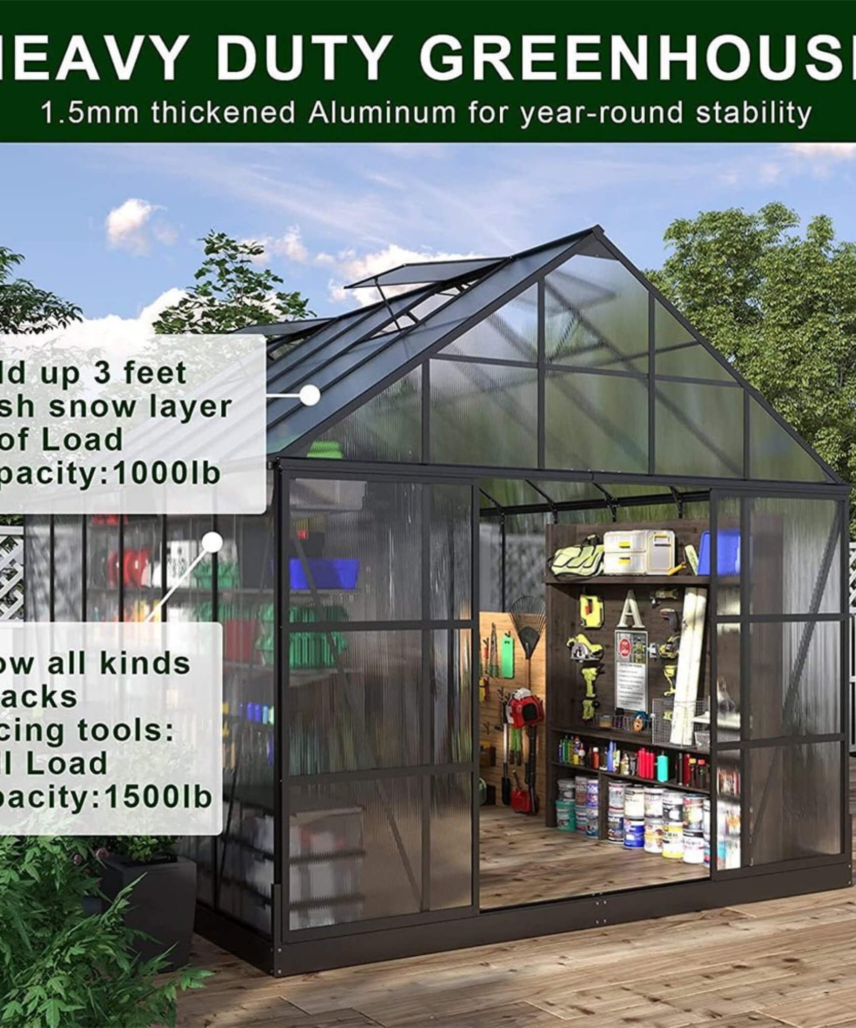 [10X12FT] Heavy-Duty Outdoor Walk-In Polycarbonate Patio Greenhouse With Sliding Doors & Vents (SAK92846)