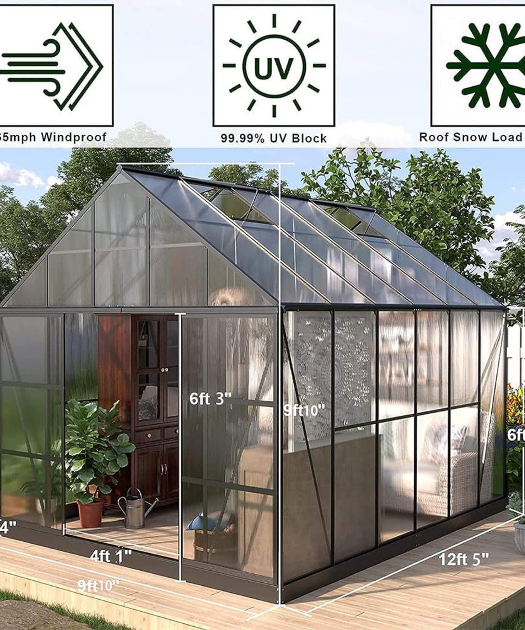 [10X12FT] Heavy-Duty Outdoor Walk-In Polycarbonate Patio Greenhouse With Sliding Doors & Vents (SAK92846)