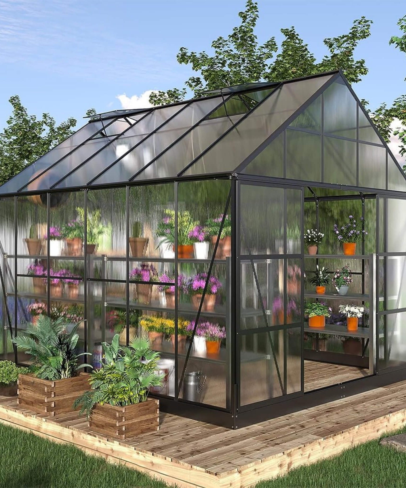 [10X12FT] Heavy-Duty Outdoor Walk-In Polycarbonate Patio Greenhouse With Sliding Doors & Vents (SAK92846)