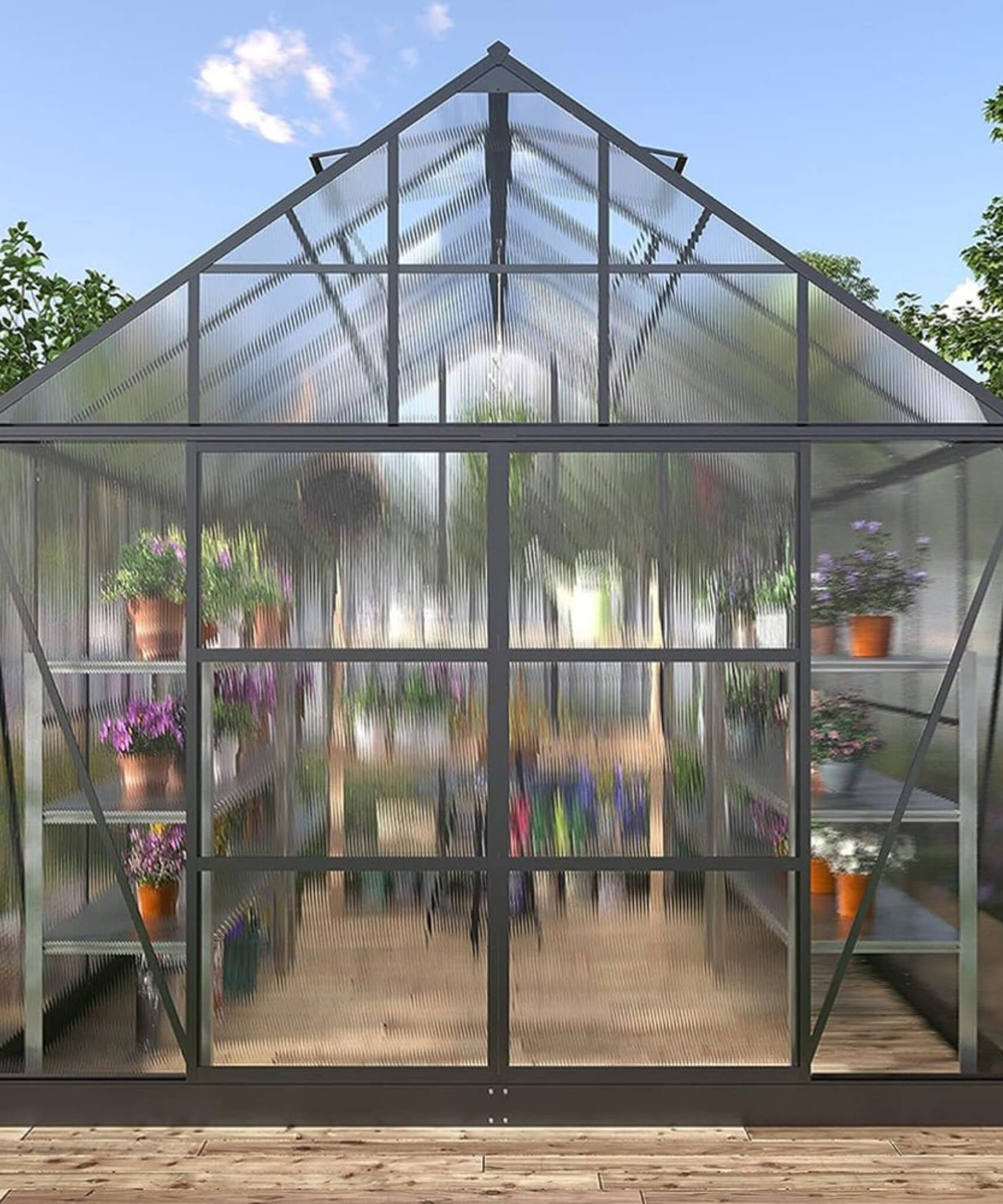 [10X12FT] Heavy-Duty Outdoor Walk-In Polycarbonate Patio Greenhouse With Sliding Doors & Vents (SAK92846)