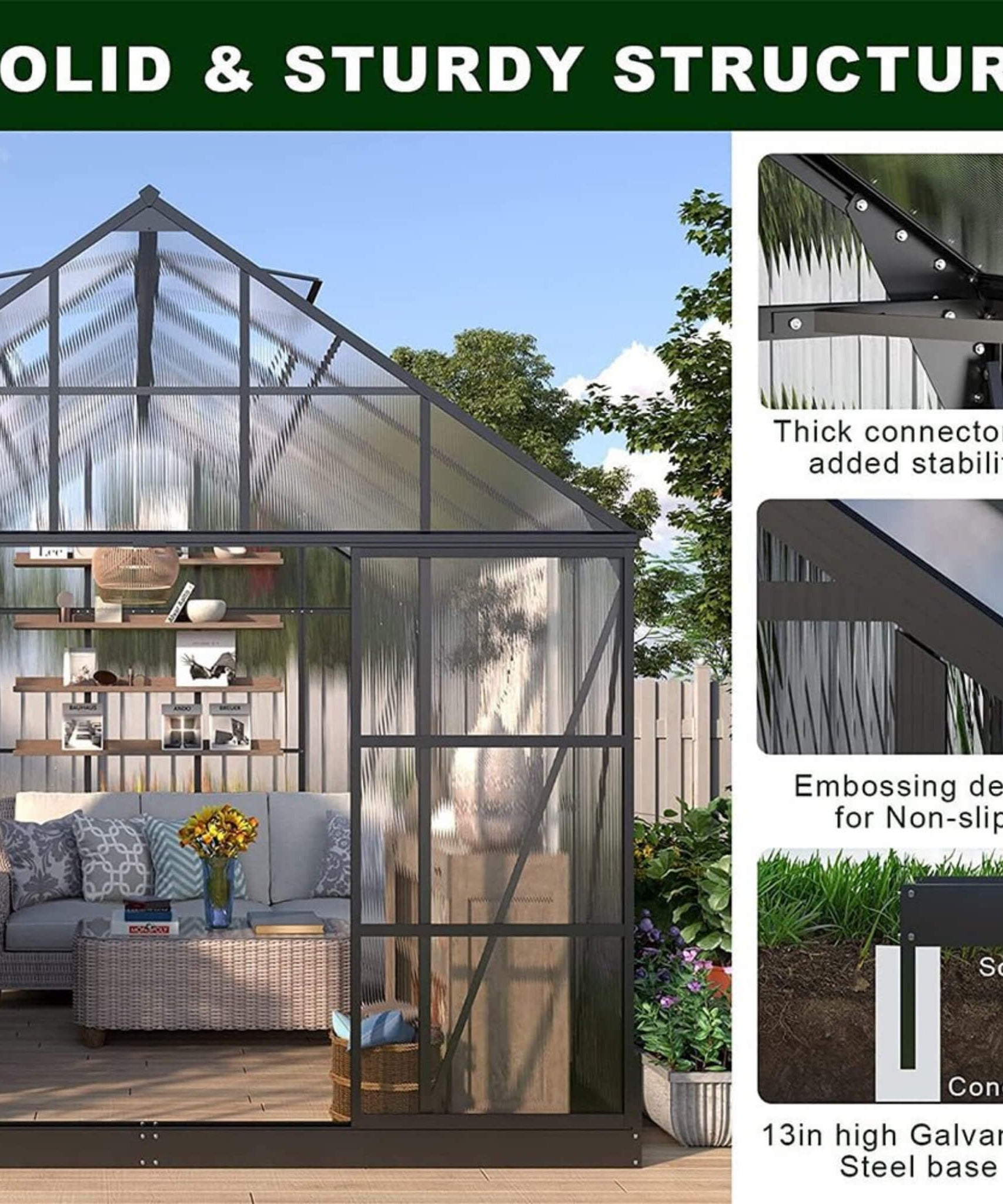 [10X12FT] Heavy-Duty Outdoor Walk-In Polycarbonate Patio Greenhouse With Sliding Doors & Vents (SAK92846)