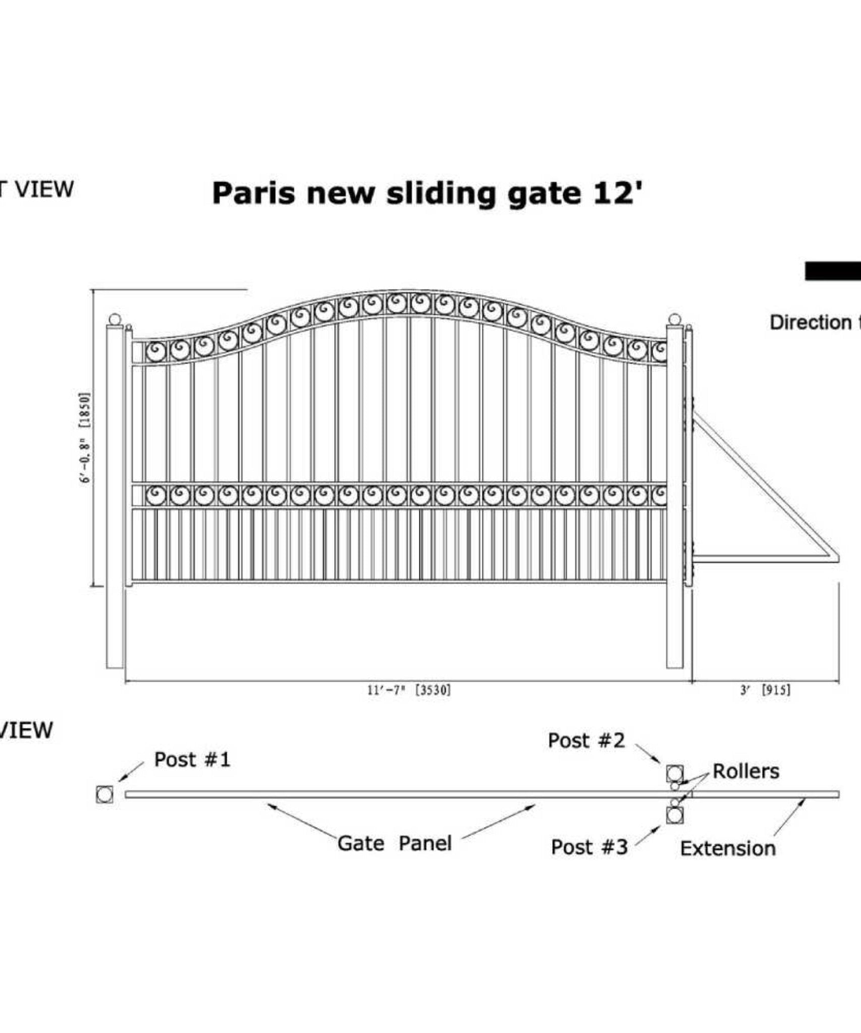 [12-18FT] Heavy-Duty Paris-Style Premium Steel Sliding Driveway Gate (SAK14850)