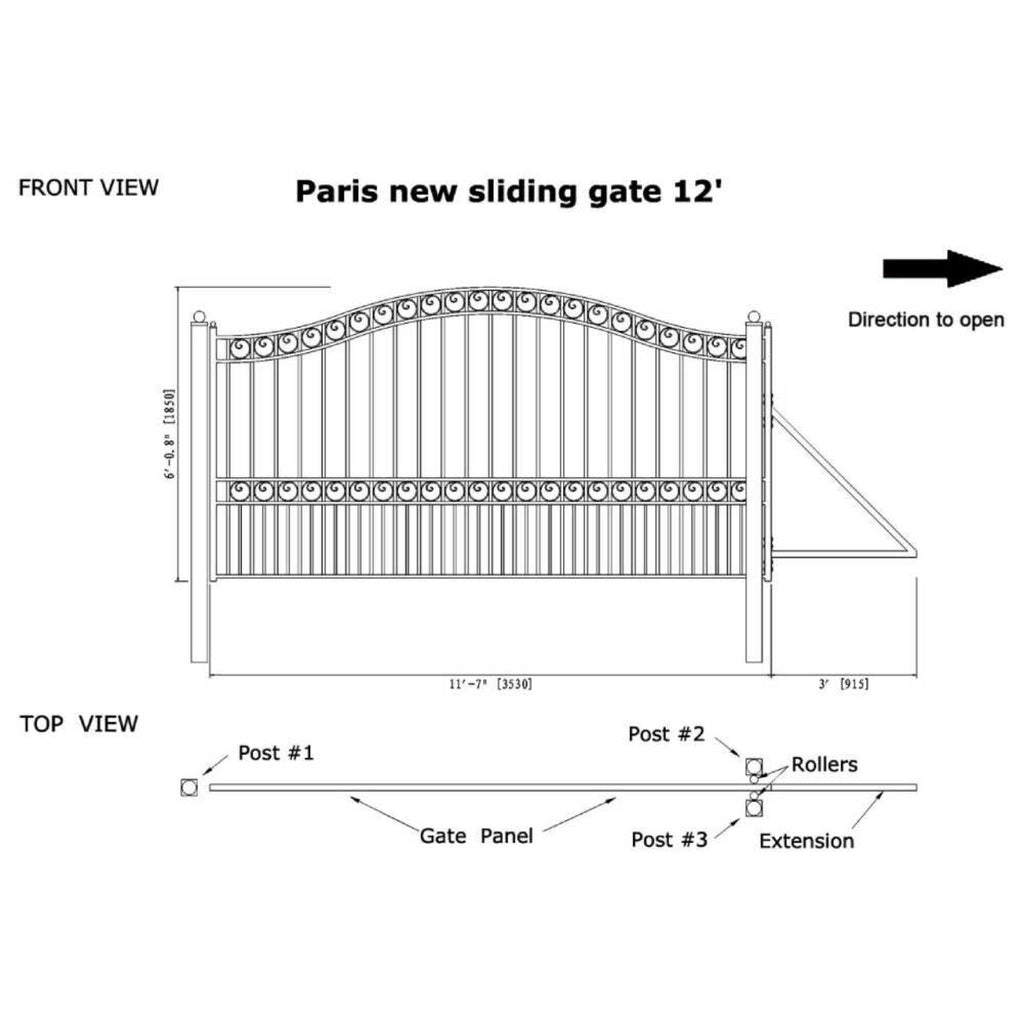 [12-18FT] Heavy-Duty Paris-Style Premium Steel Sliding Driveway Gate (SAK14850)