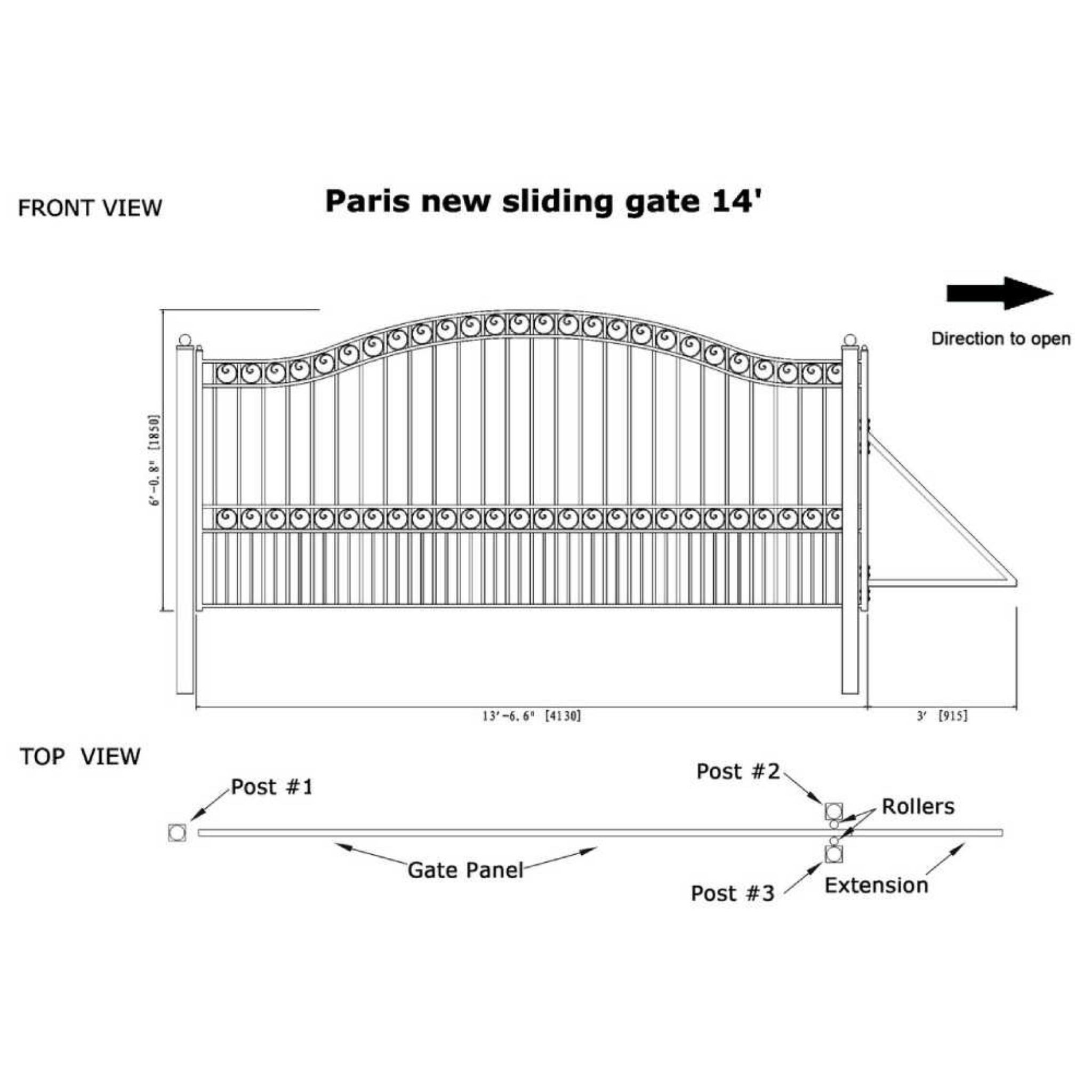 [12-18FT] Heavy-Duty Paris-Style Premium Steel Sliding Driveway Gate (SAK14850)
