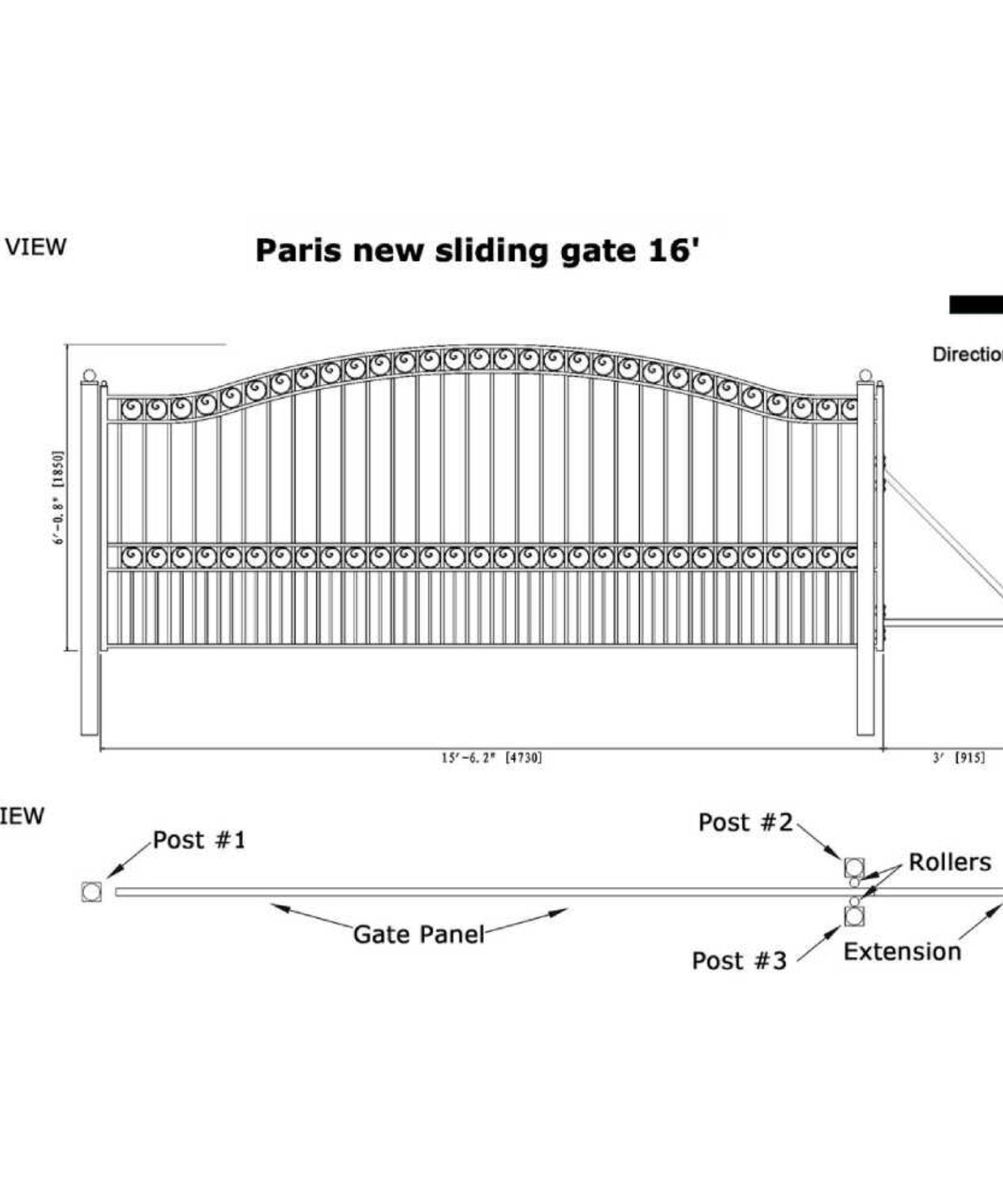 [12-18FT] Heavy-Duty Paris-Style Premium Steel Sliding Driveway Gate (SAK14850)