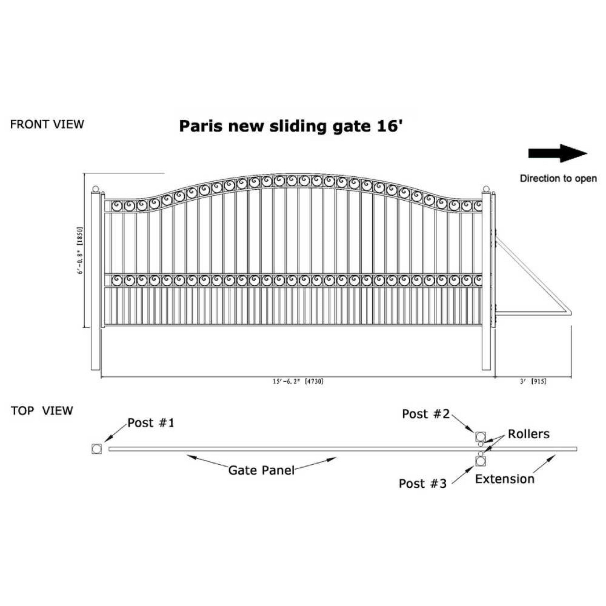 [12-18FT] Heavy-Duty Paris-Style Premium Steel Sliding Driveway Gate (SAK14850)