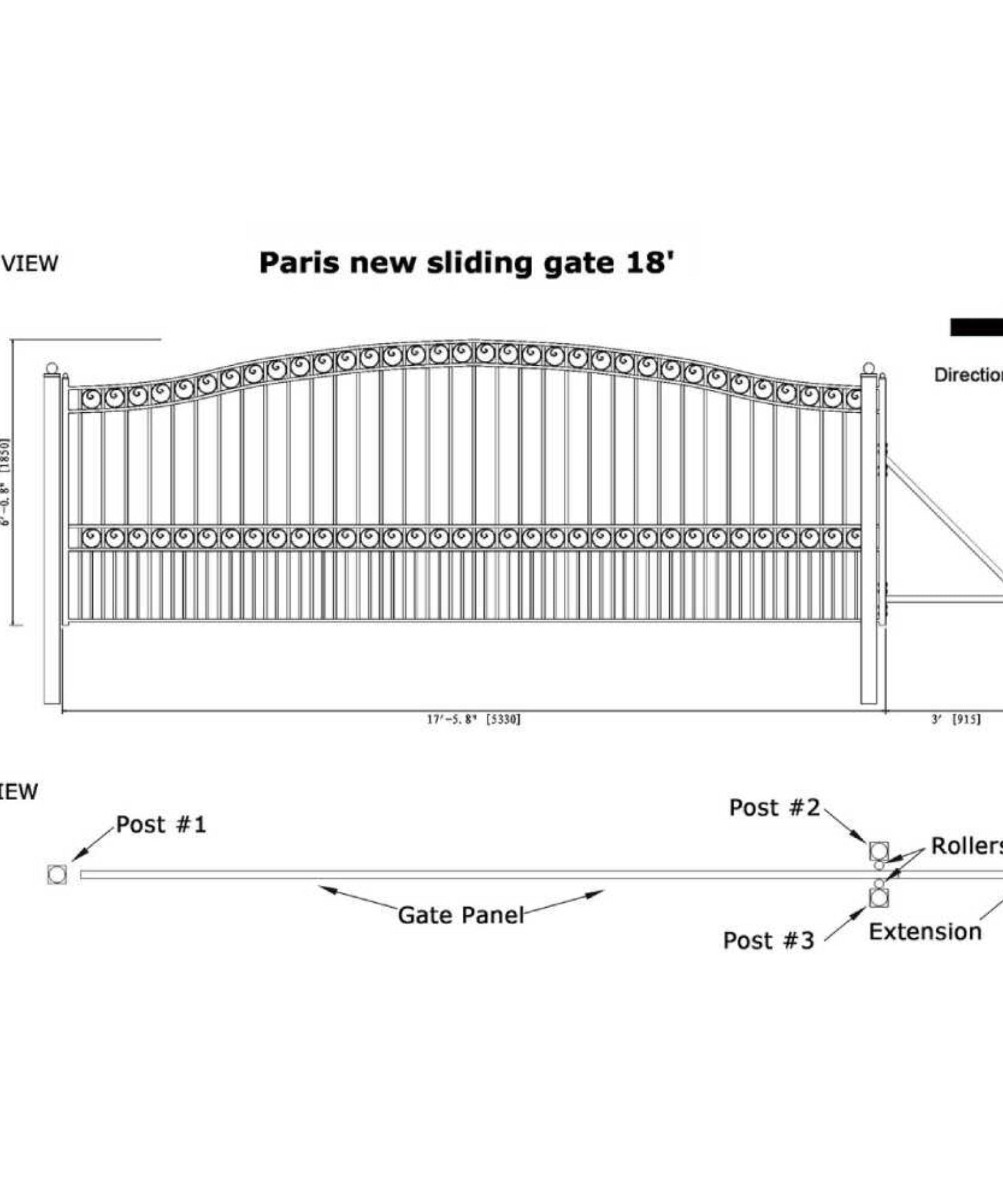 [12-18FT] Heavy-Duty Paris-Style Premium Steel Sliding Driveway Gate (SAK14850)