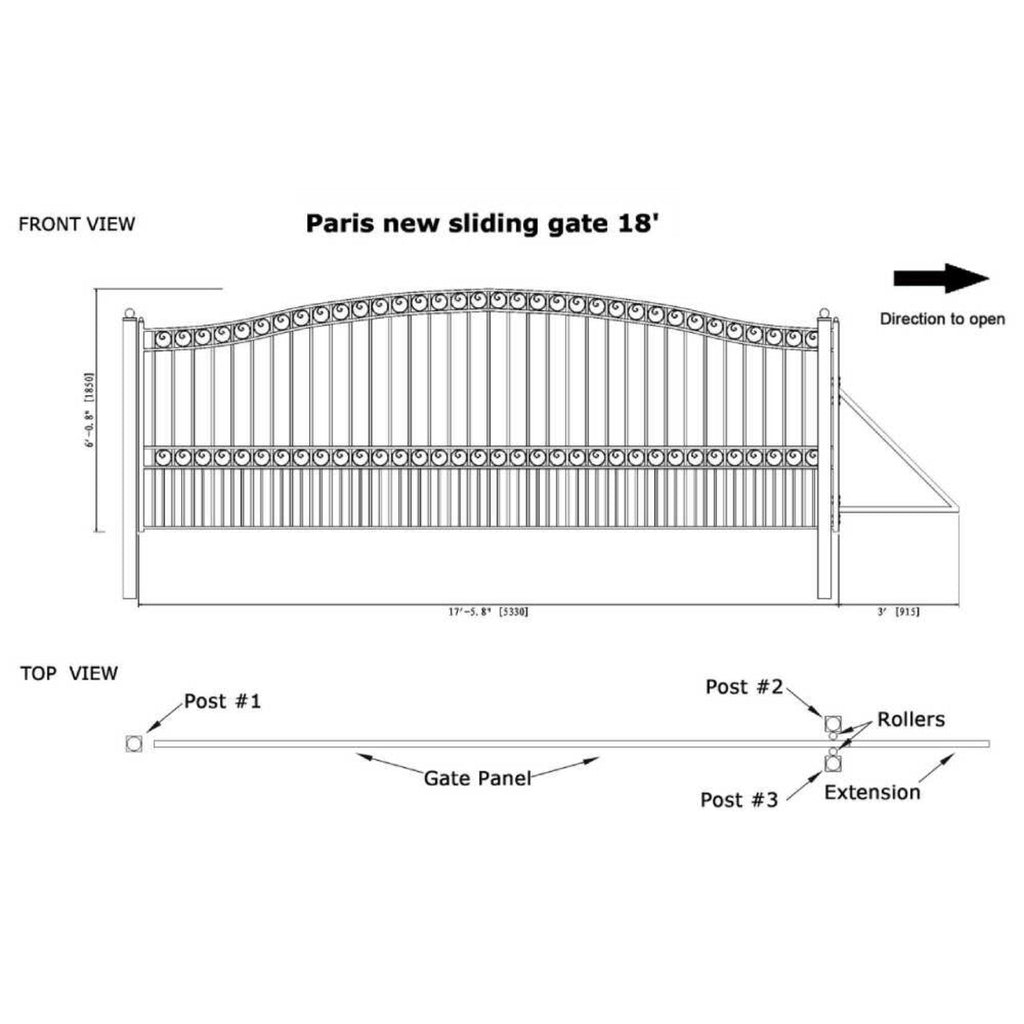 [12-18FT] Heavy-Duty Paris-Style Premium Steel Sliding Driveway Gate (SAK14850)