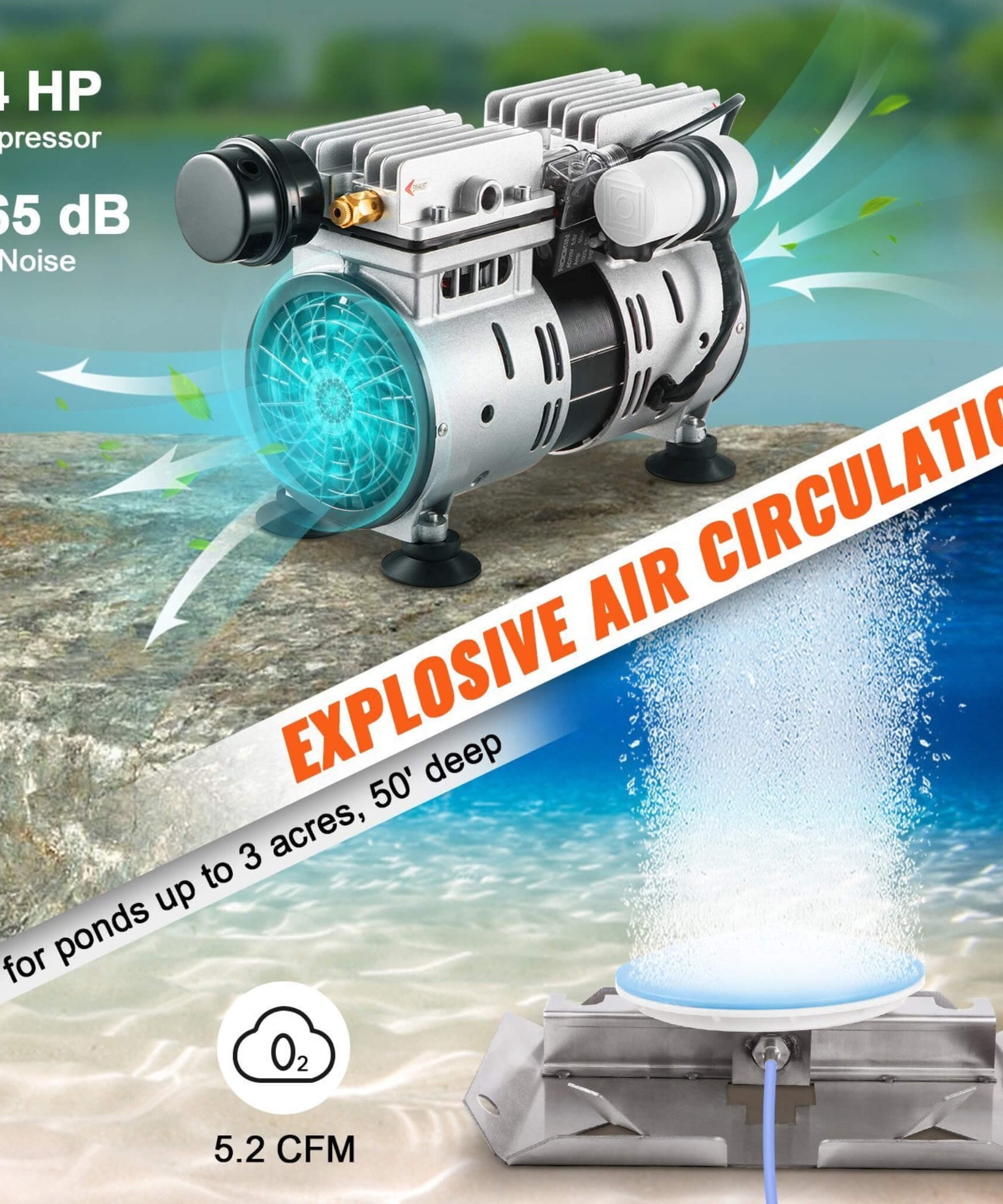 Heavy-Duty Pond Aerator Kit With Compressor, Diffusers And Weighted Tubing (SAK08795)