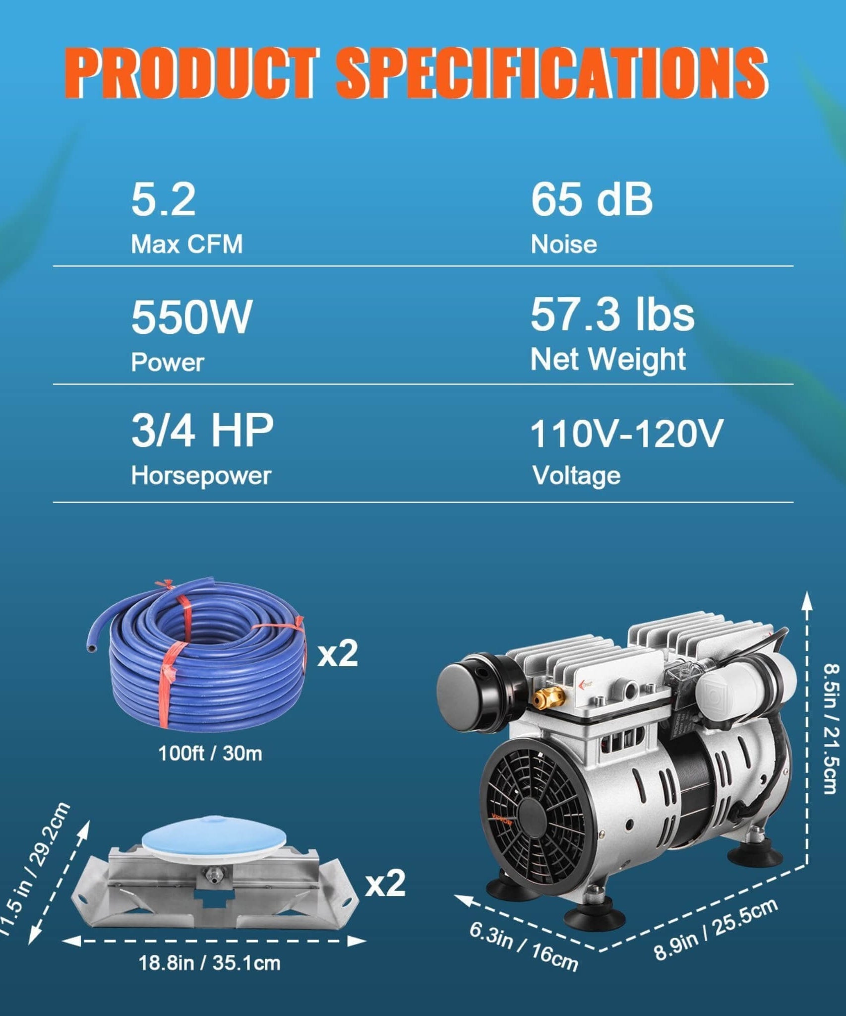 Heavy-Duty Pond Aerator Kit With Compressor, Diffusers And Weighted Tubing (SAK08795)
