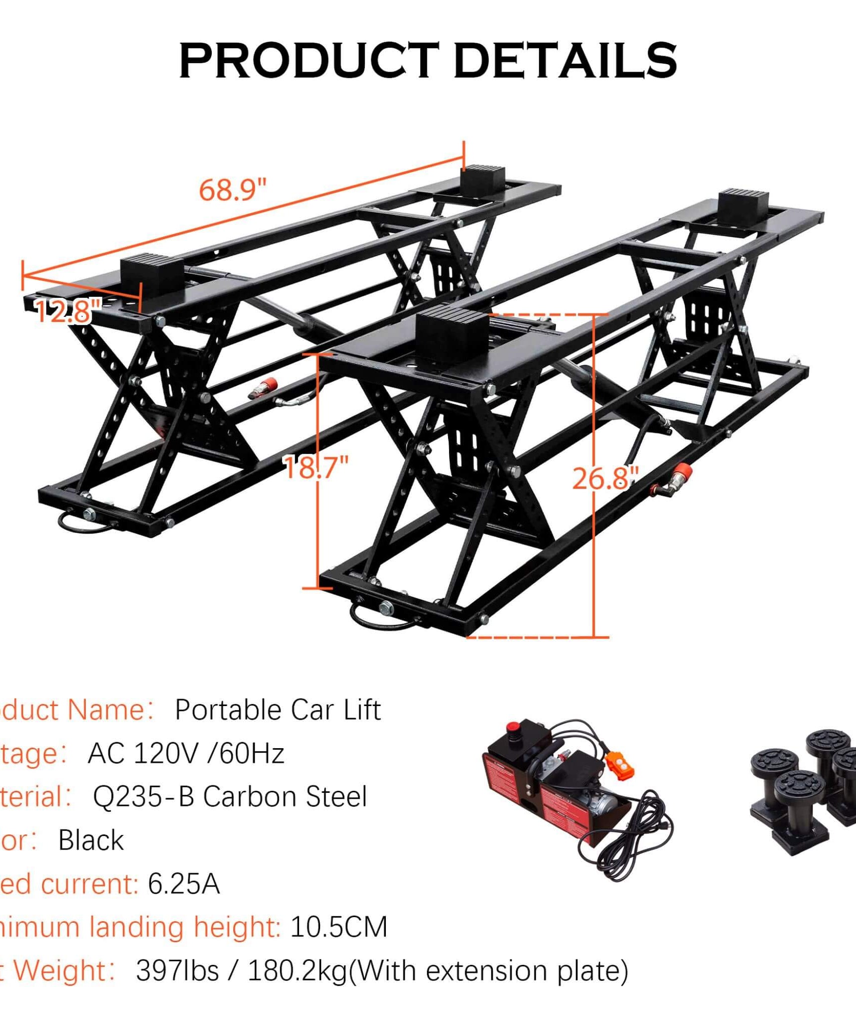 Heavy-Duty Portable 7000 LBS Car Lift Jack With Locking Levels (SAK10574)