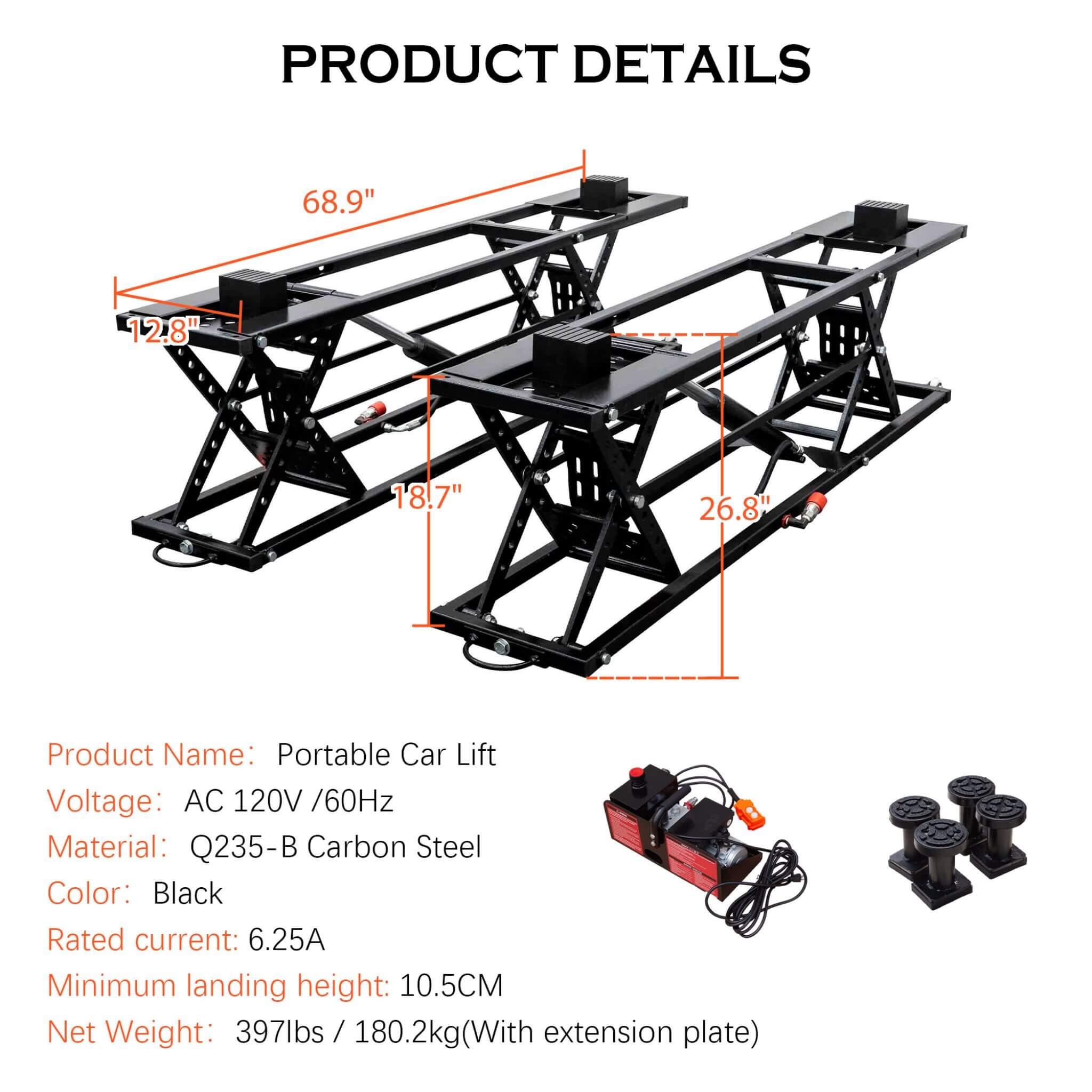 Heavy-Duty Portable 7000 LBS Car Lift Jack With Locking Levels (SAK10574)