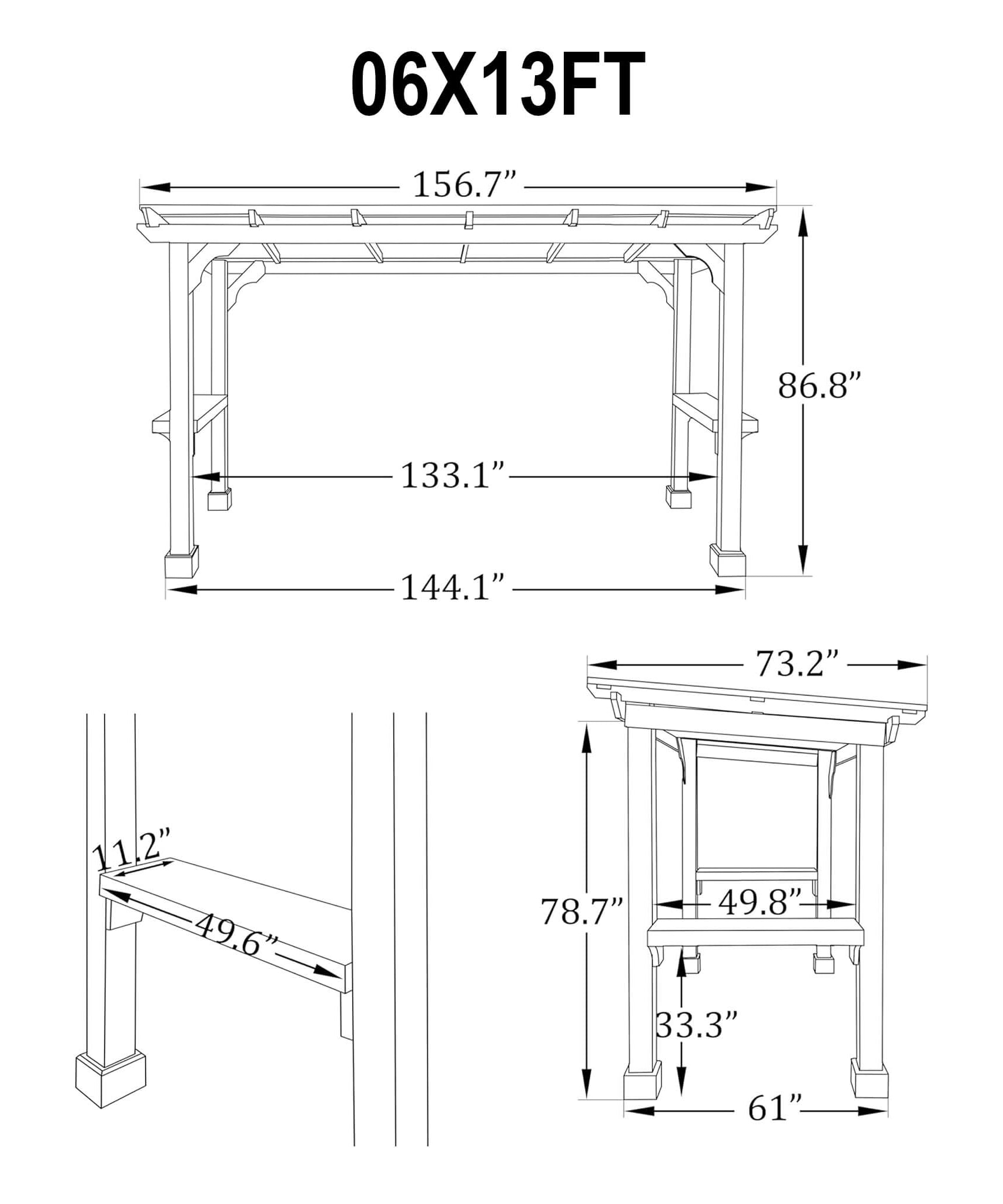 Alora Heavy-Duty Premium Wooden Grill Gazebo With Sloped Metal Roof (SAK61583)