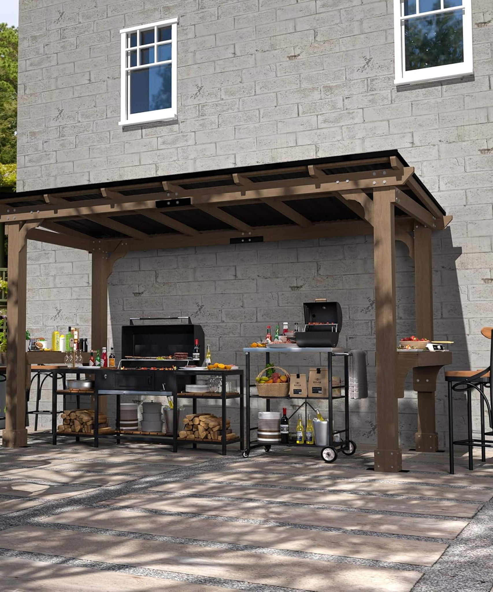 Alora Heavy-Duty Premium Wooden Grill Gazebo With Sloped Metal Roof (SAK61583)