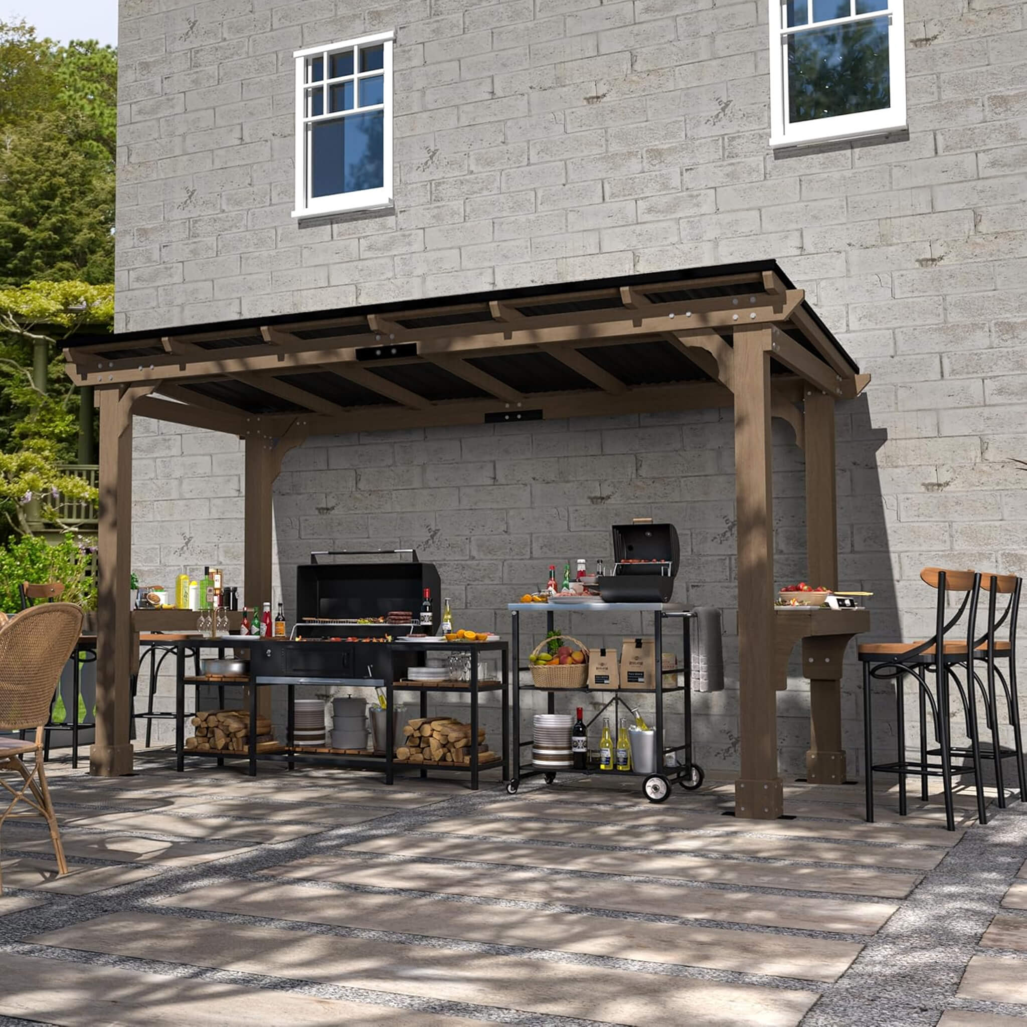 Alora Heavy-Duty Premium Wooden Grill Gazebo With Sloped Metal Roof (SAK61583)