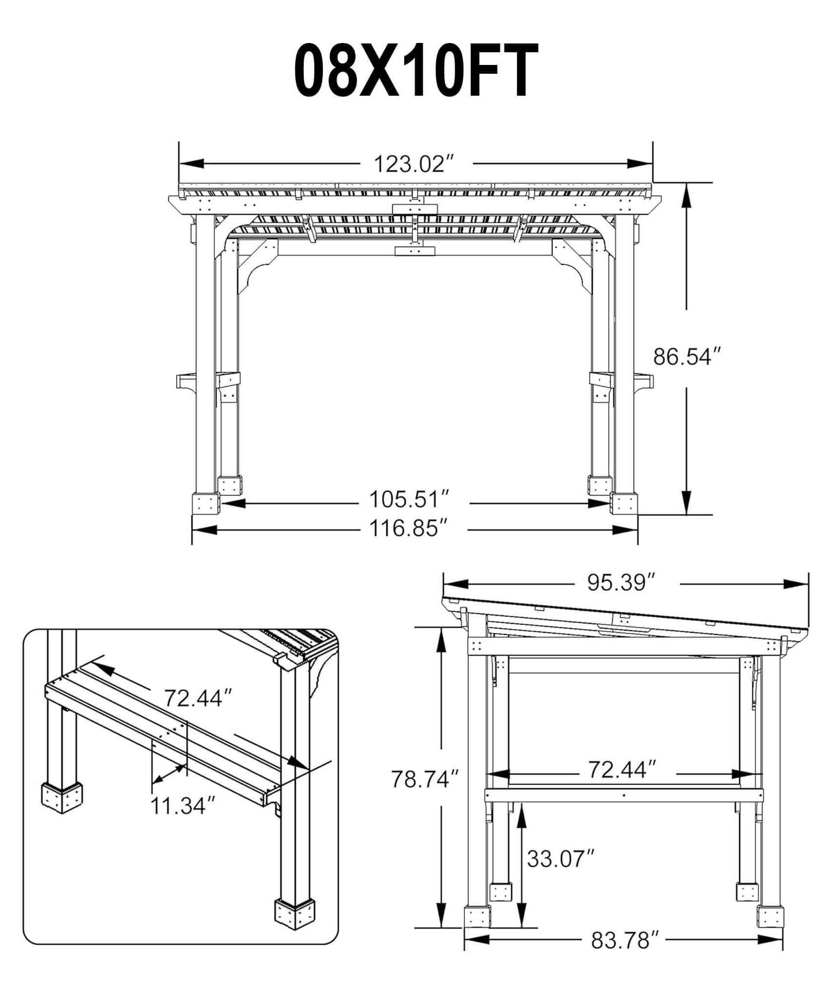 Alora Heavy-Duty Premium Wooden Grill Gazebo With Sloped Metal Roof (SAK61583)