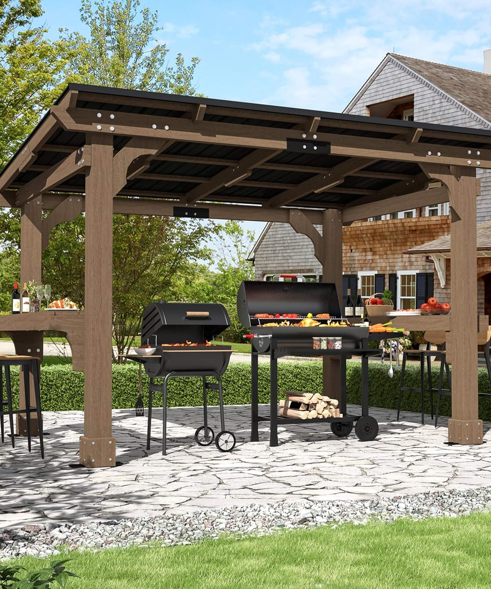 Alora Heavy-Duty Premium Wooden Grill Gazebo With Sloped Metal Roof (SAK61583)