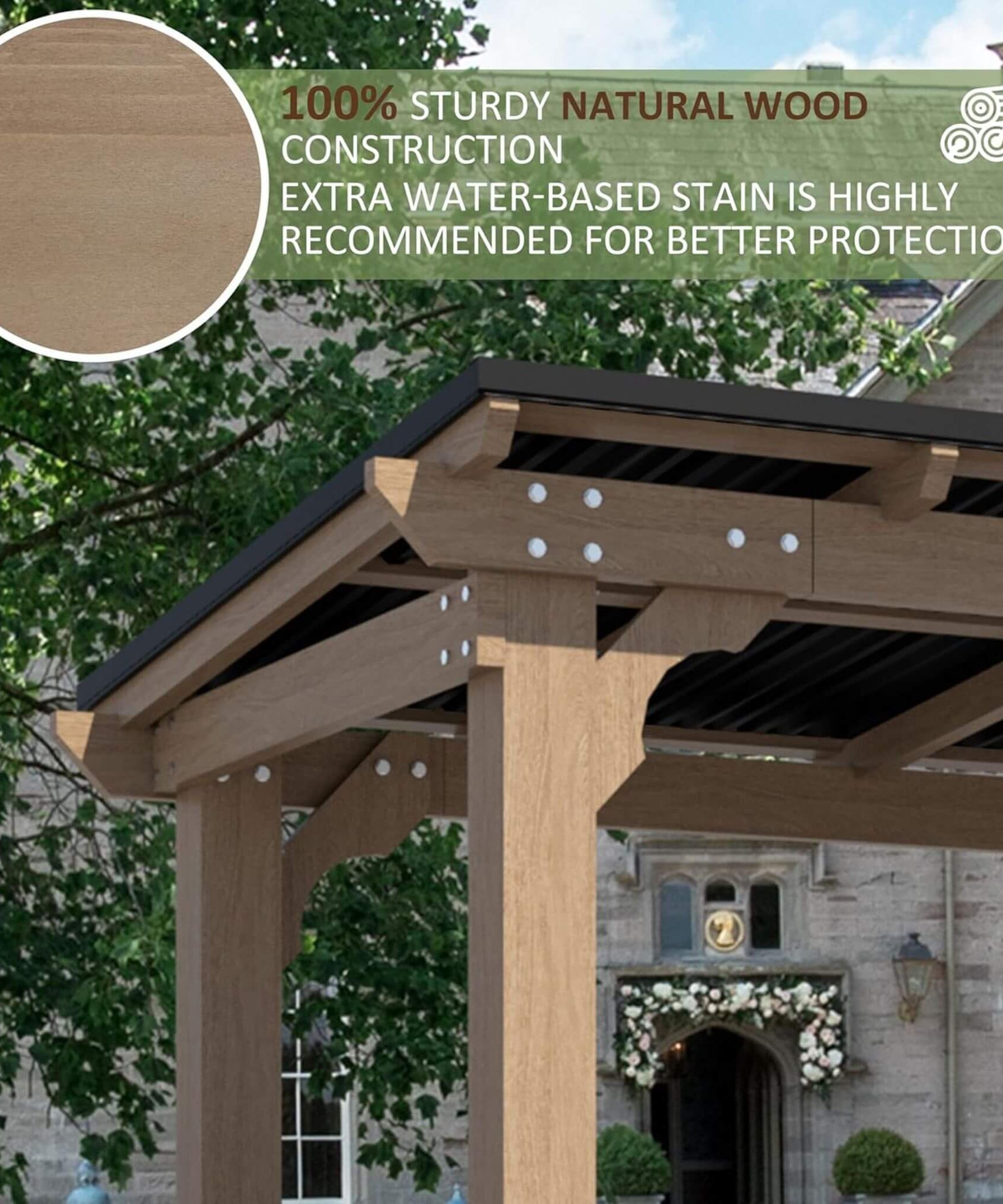 Alora Heavy-Duty Premium Wooden Grill Gazebo With Sloped Metal Roof (SAK61583)