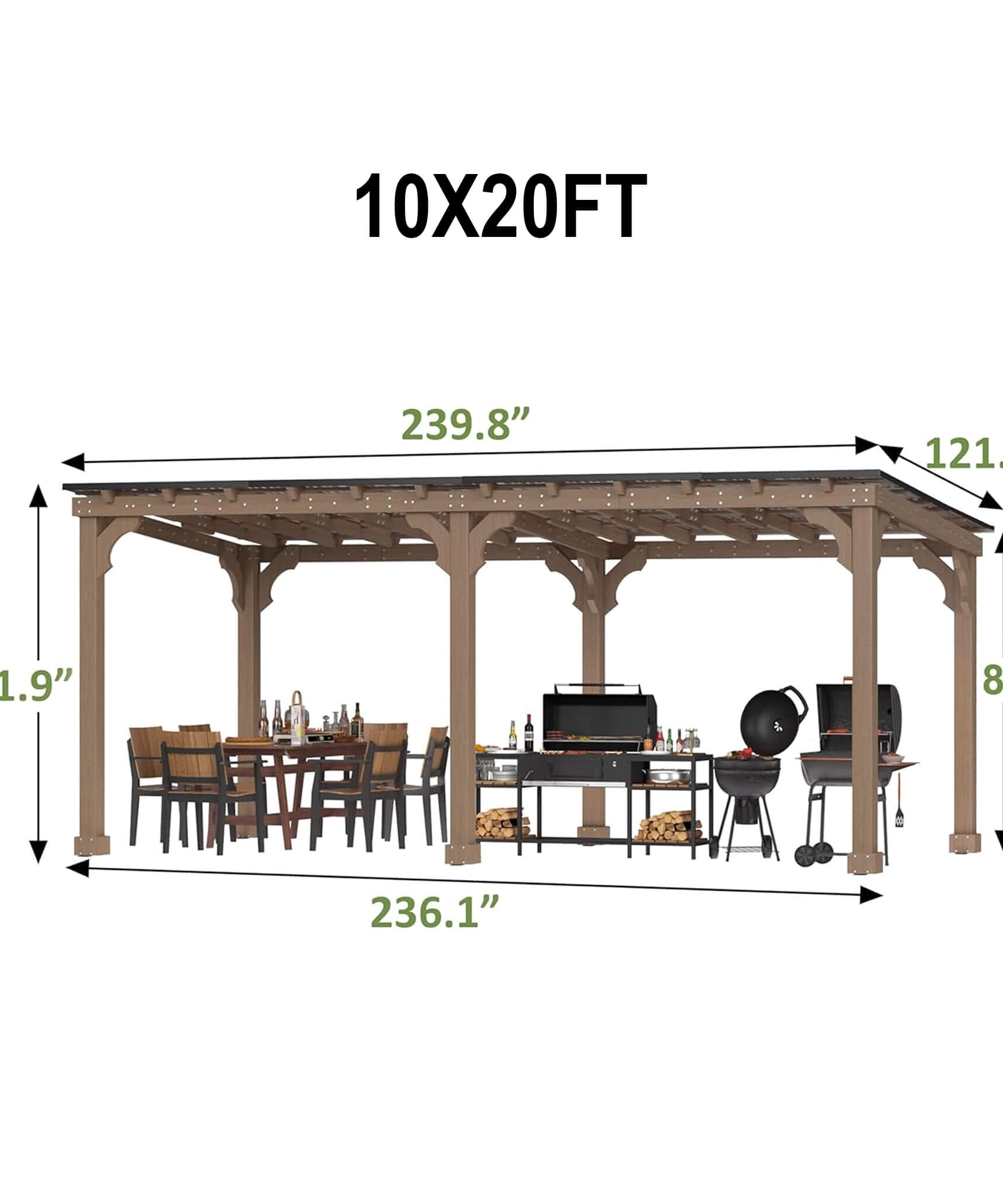 Alora Heavy-Duty Premium Wooden Grill Gazebo With Sloped Metal Roof (SAK61583)