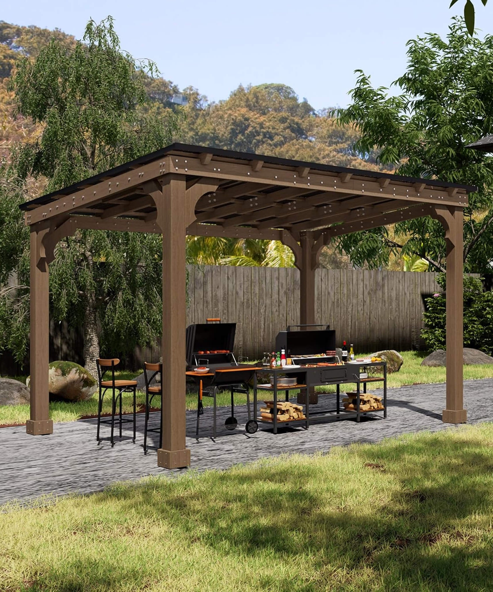 Alora Heavy-Duty Premium Wooden Grill Gazebo With Sloped Metal Roof (SAK61583)