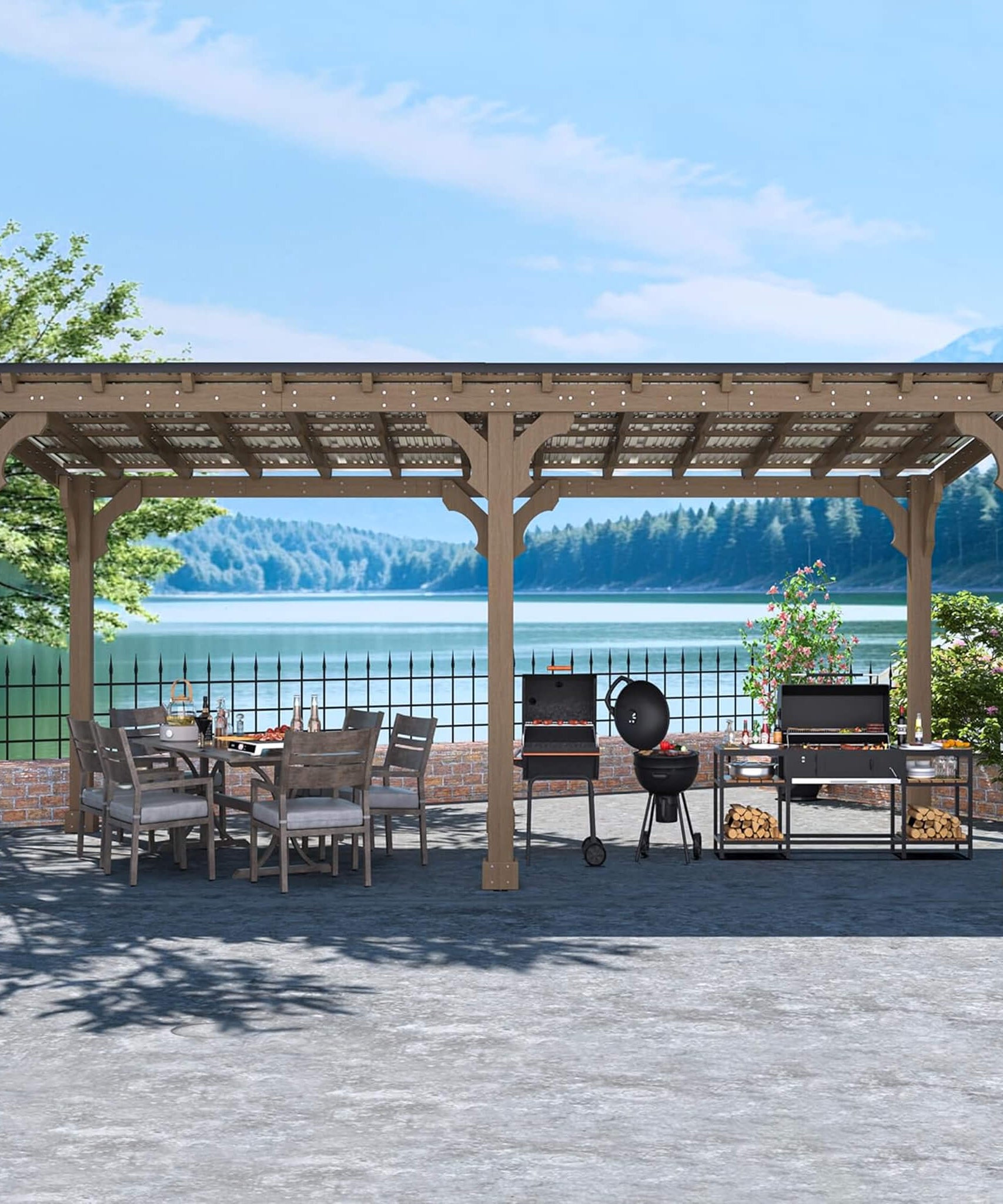 Alora Heavy-Duty Premium Wooden Grill Gazebo With Sloped Metal Roof (SAK61583)