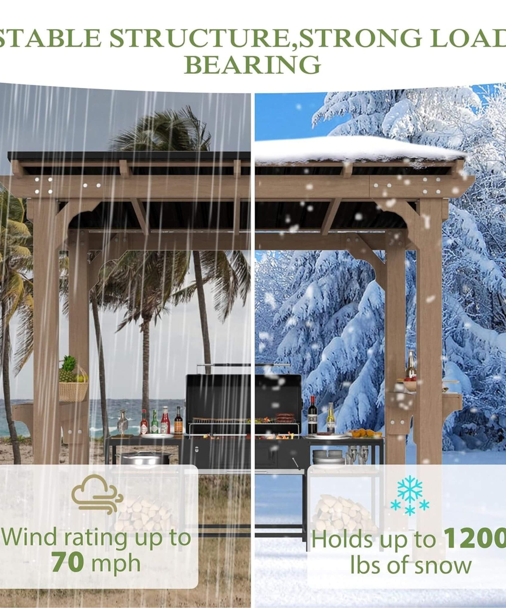 Alora Heavy-Duty Premium Wooden Grill Gazebo With Sloped Metal Roof (SAK61583)